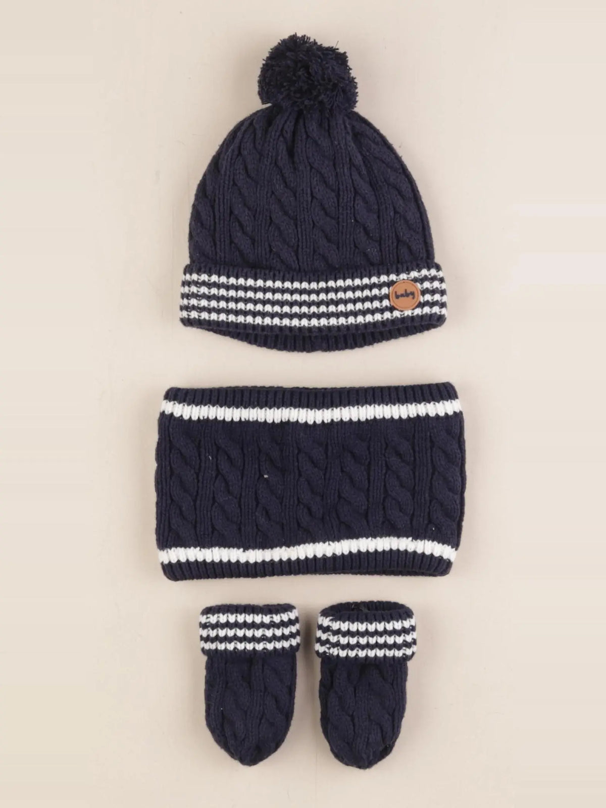 Vertbaudet - ensemble bonnet/moufles/tour de cou bleu, blanc - 3/6 mois