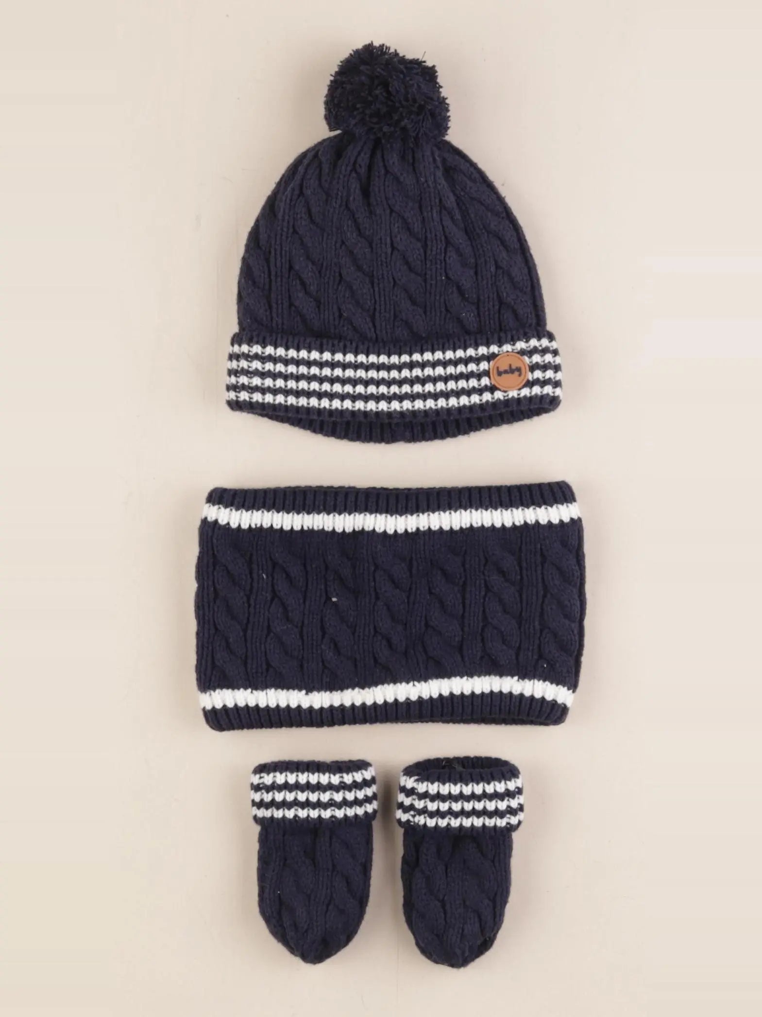 Vertbaudet - ensemble bonnet/moufles/tour de cou bleu, blanc - 3/6 mois