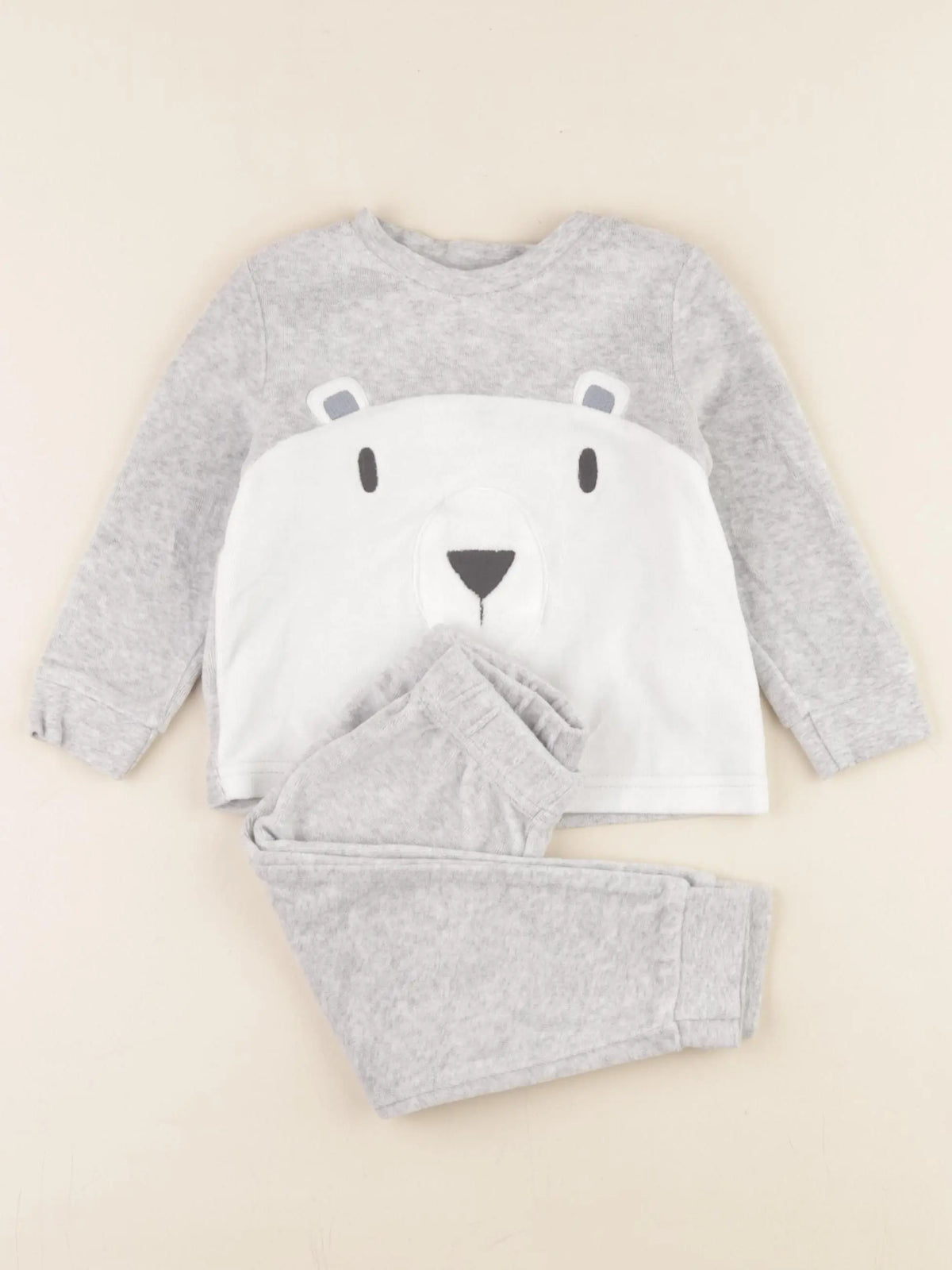 Vertbaudet - pyjama velours blanc, gris - 2 ans