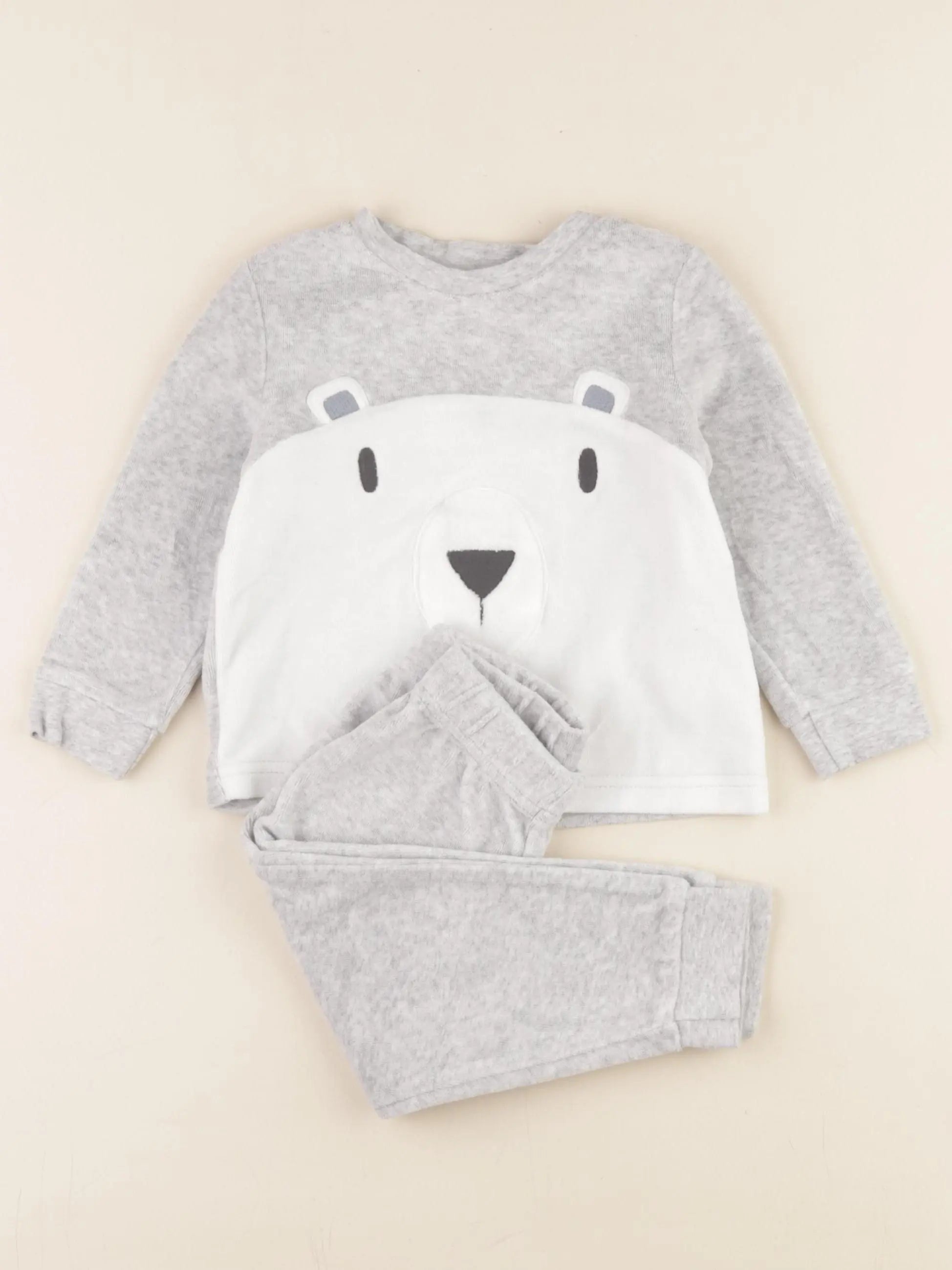 Vertbaudet - pyjama velours blanc, gris - 2 ans