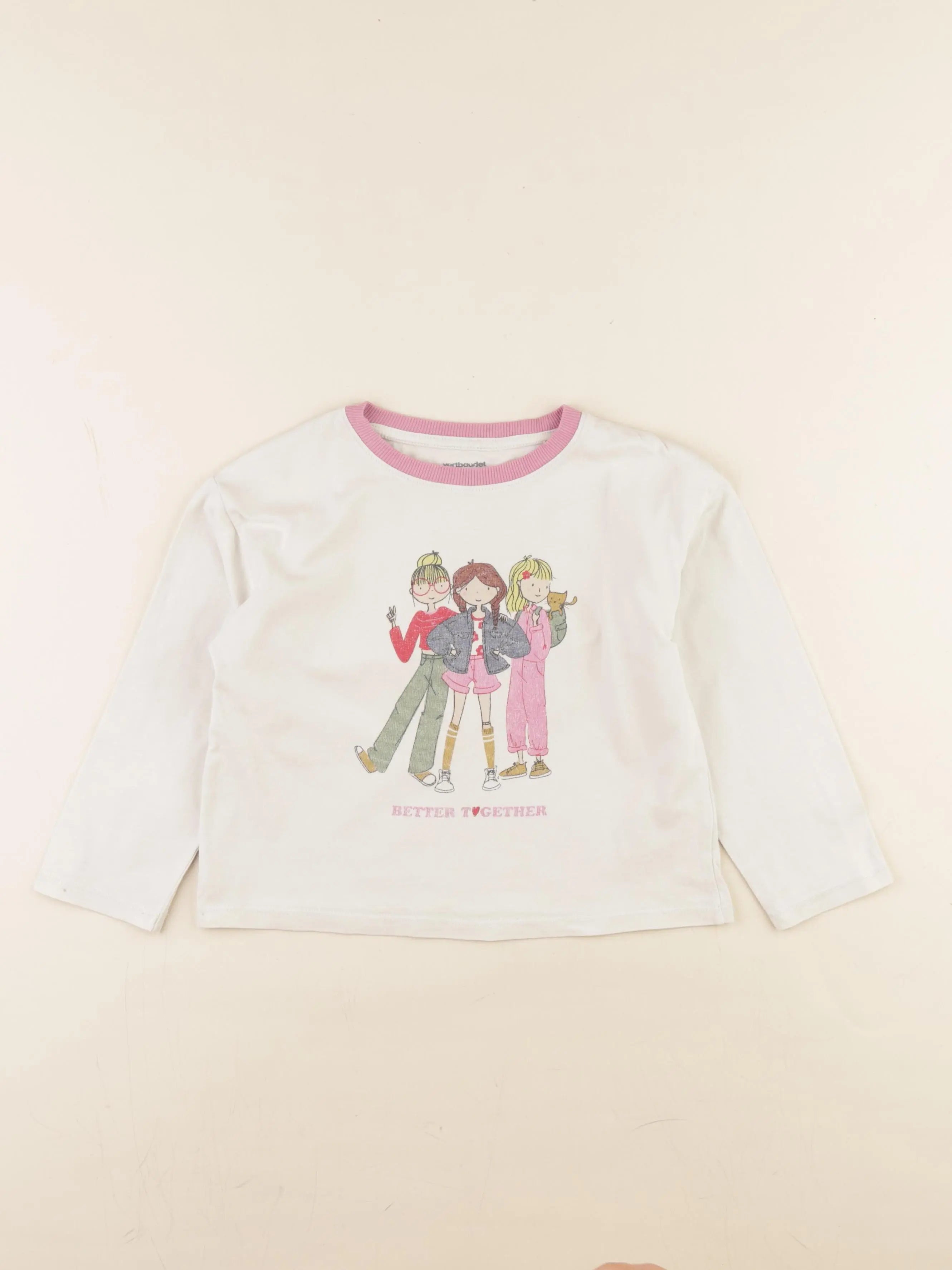 Vertbaudet - tee-shirt blanc, rose - 6 ans