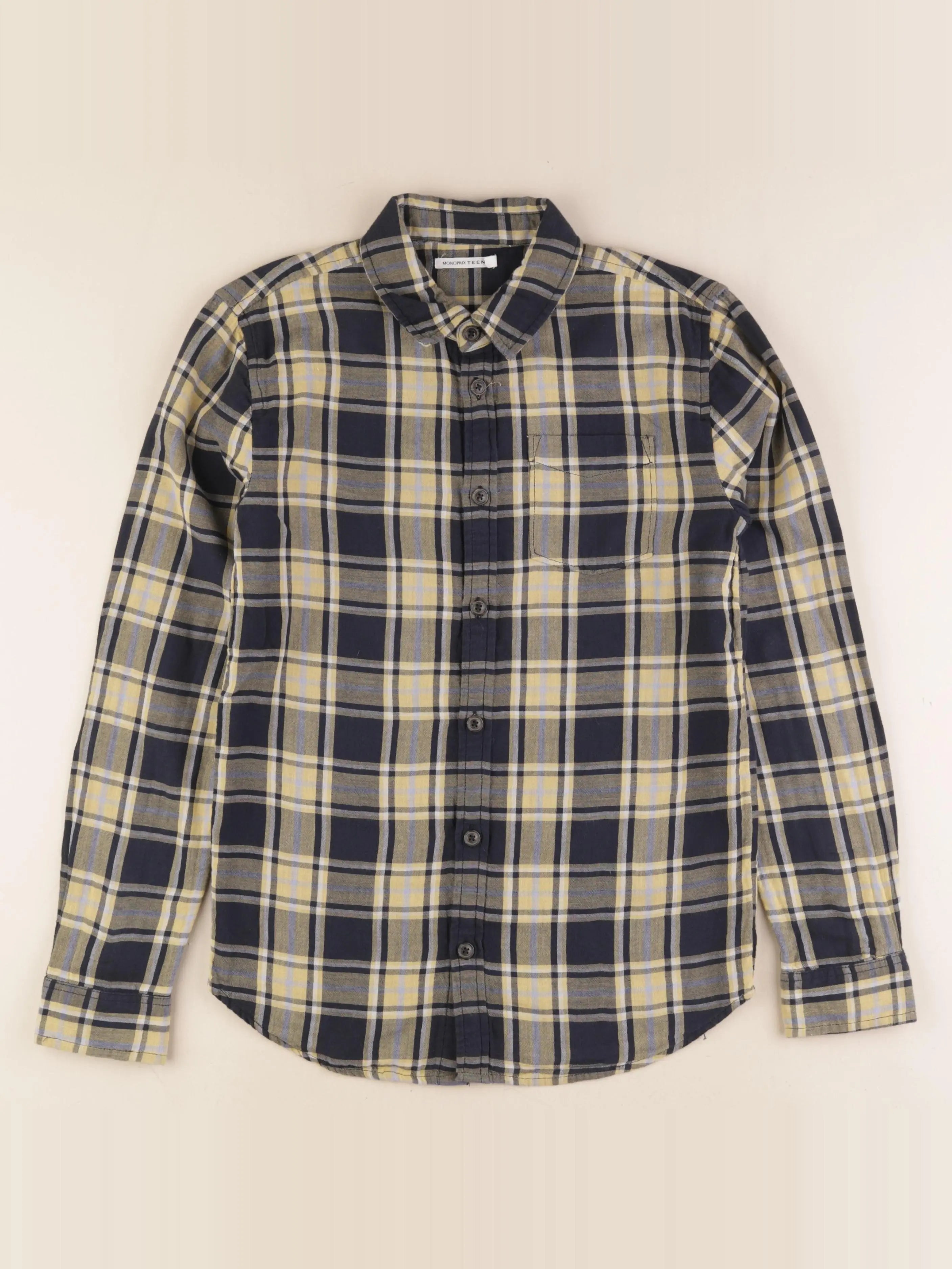 Monoprix - chemise bleu, jaune - 14 ans