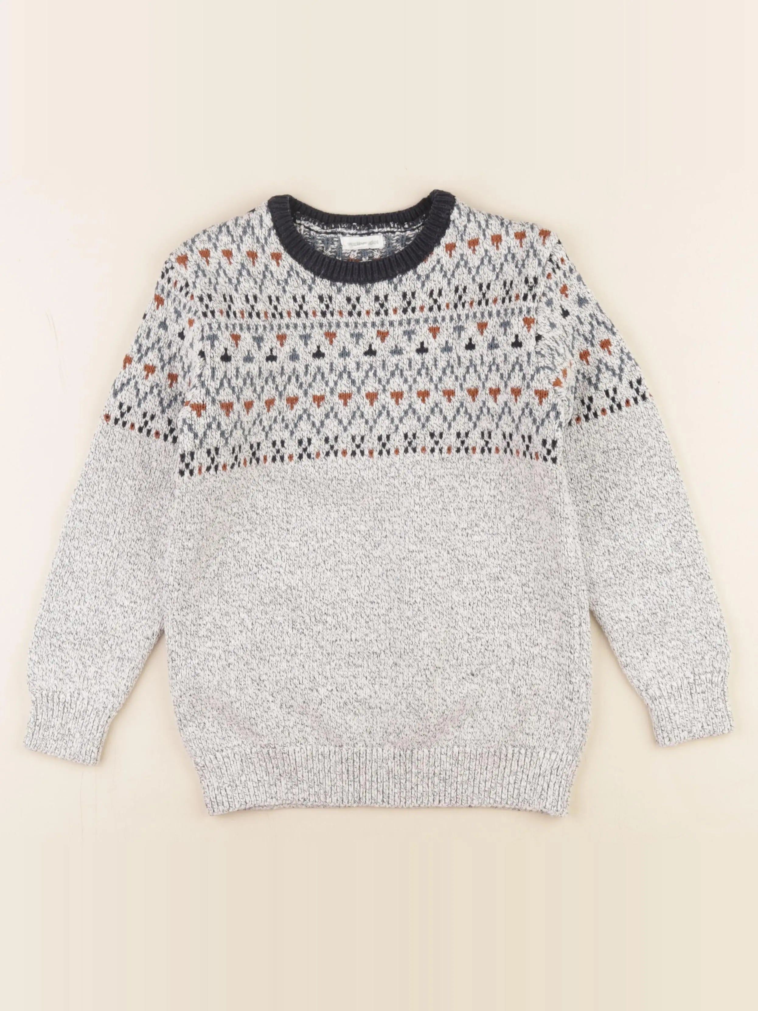 Vertbaudet - pull bleu, gris - 8 ans