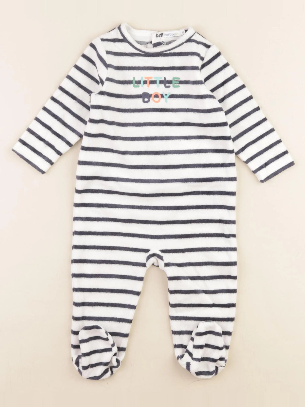 Boutchou - pyjama velours bleu, blanc - 9 mois