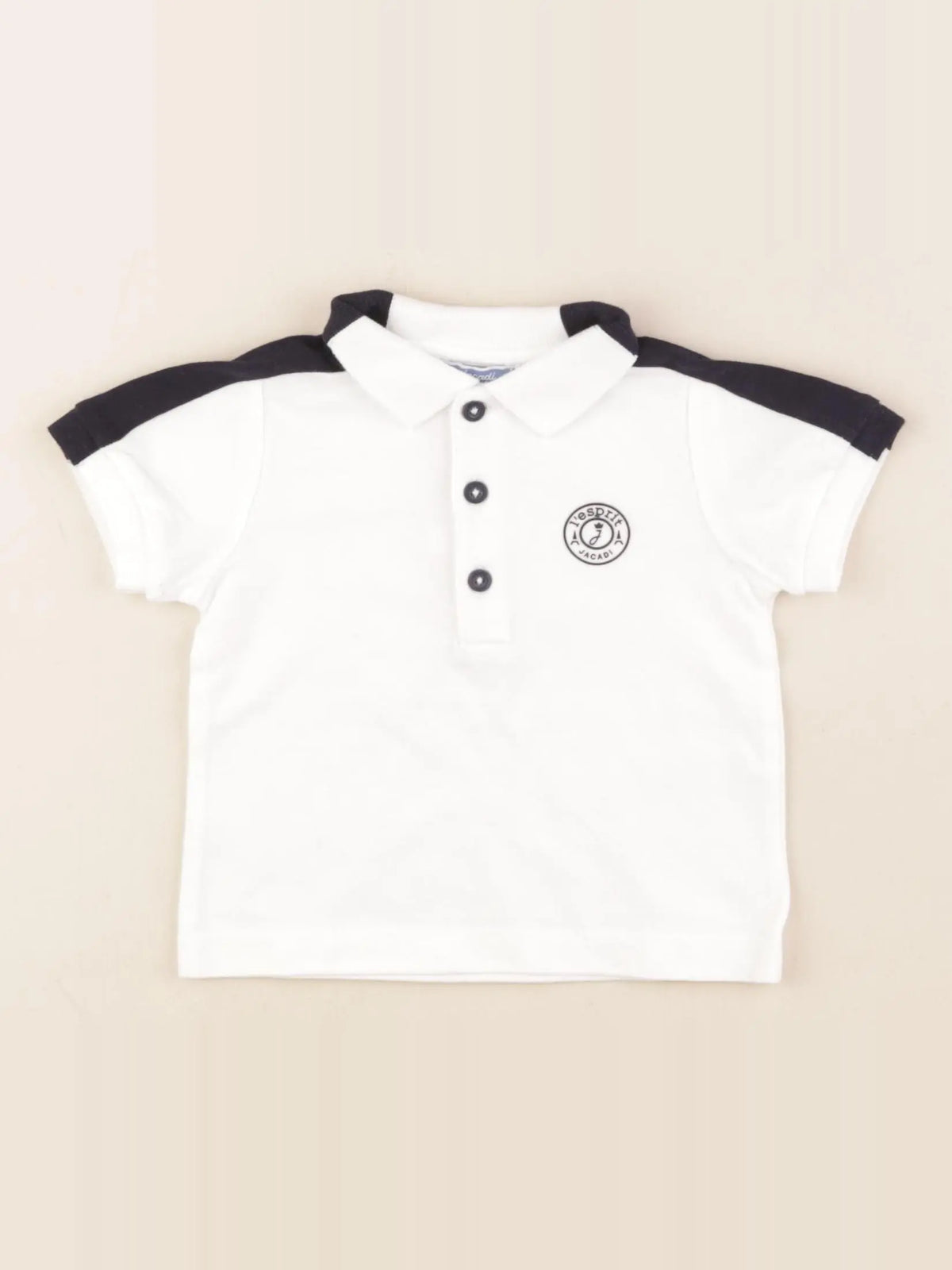 Jacadi - polo blanc, bleu - 12 mois