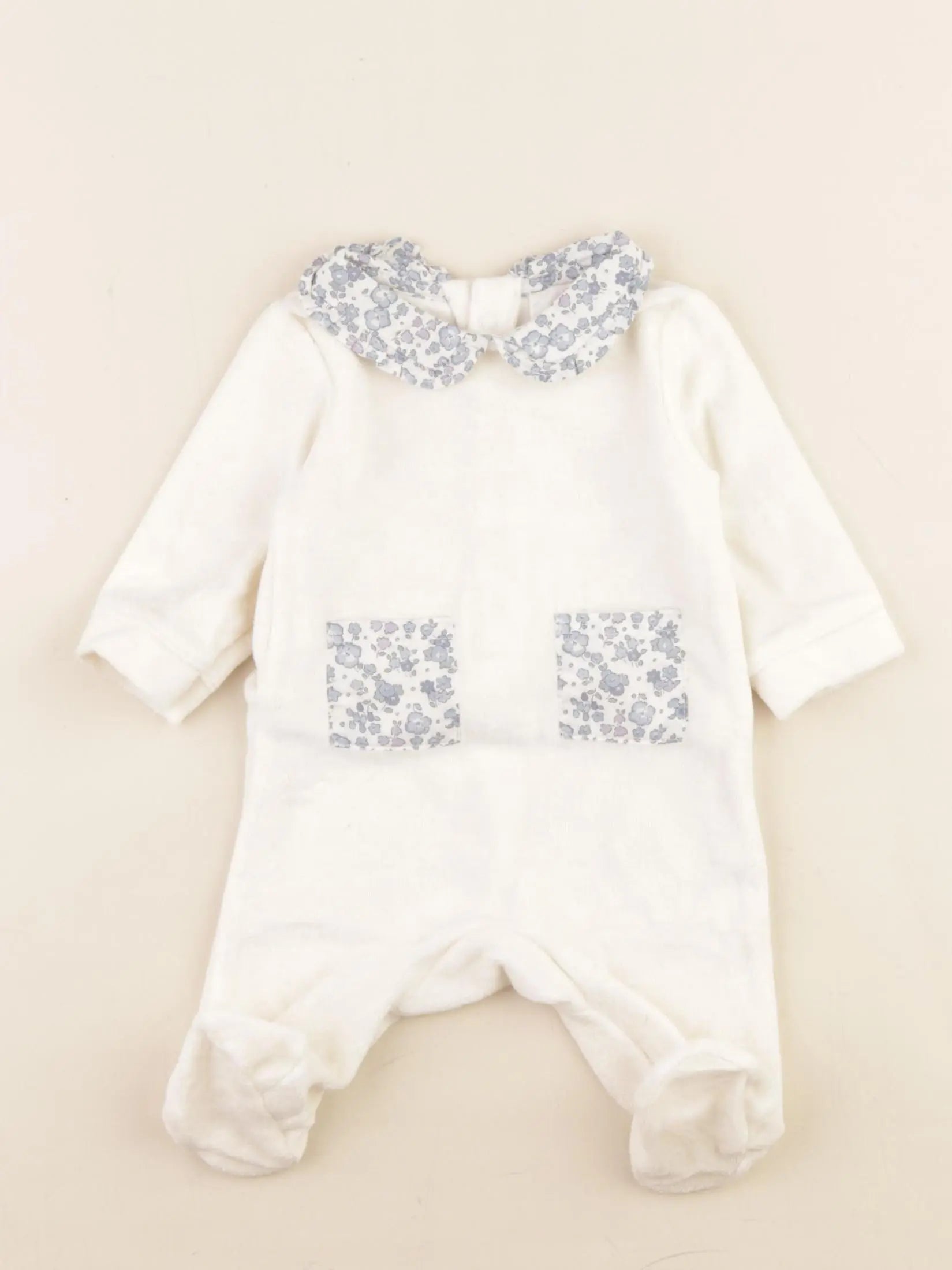 Cyrillus - pyjama velours bleu, beige - 1 mois