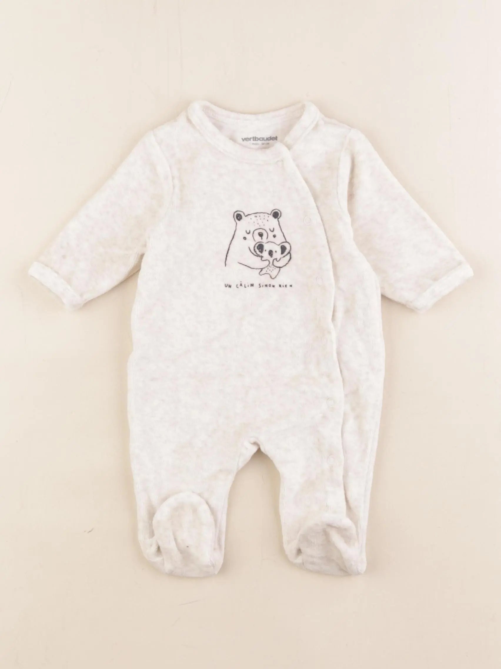 Vertbaudet - pyjama velours beige - 1 mois