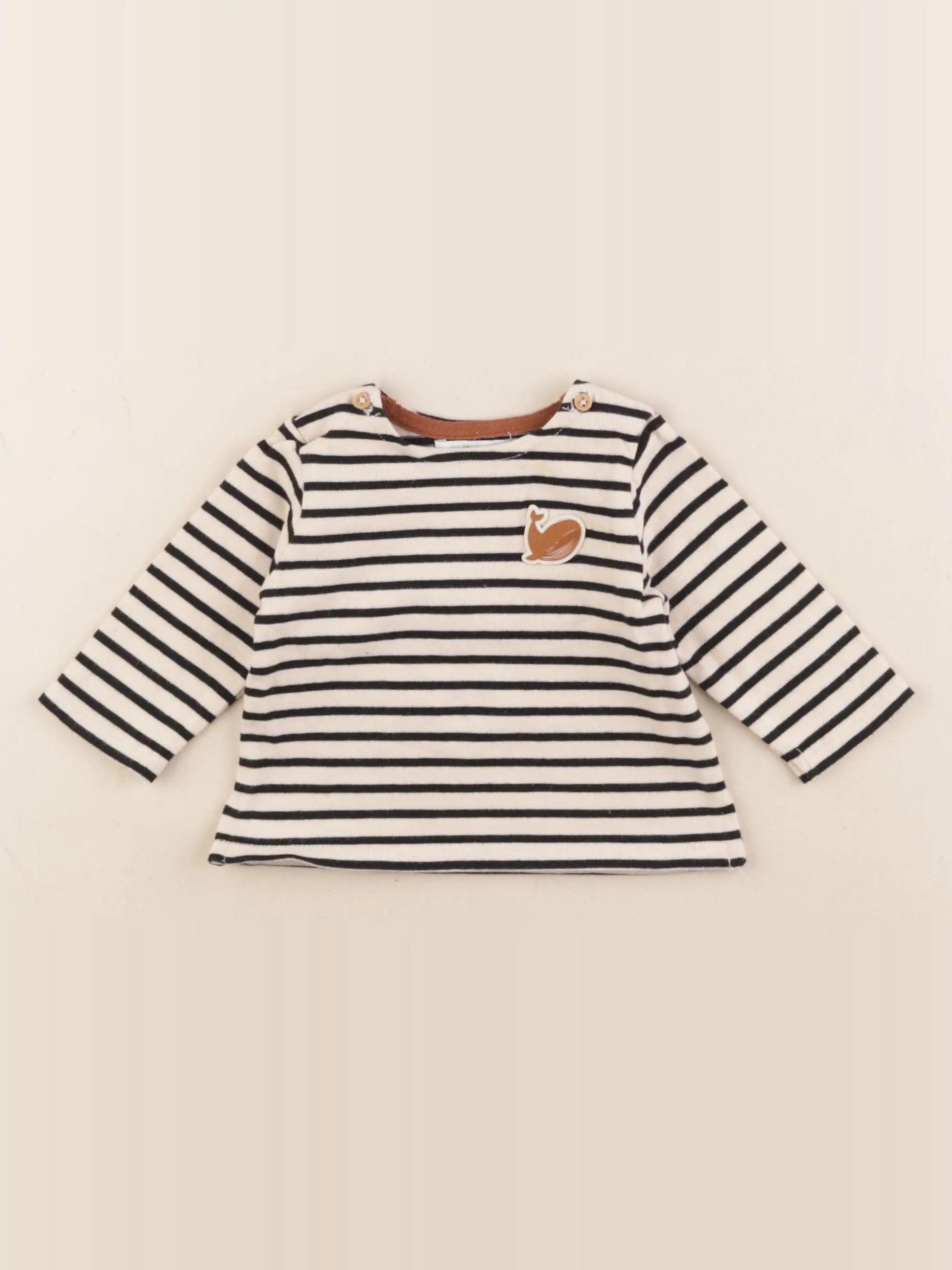 Vertbaudet - tee-shirt beige, noir - 3 mois