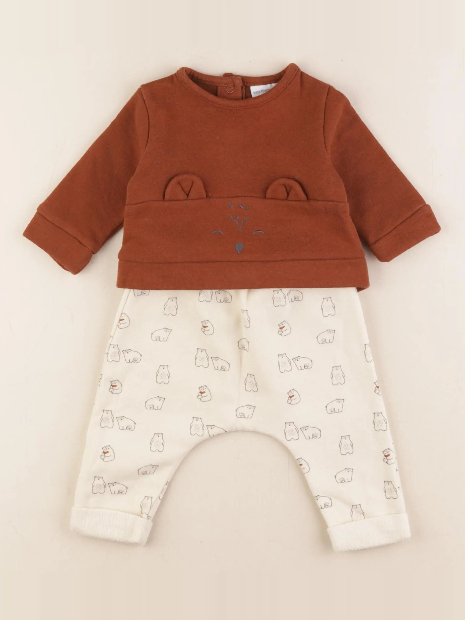 Vertbaudet - ensemble beige, marron - 3 mois