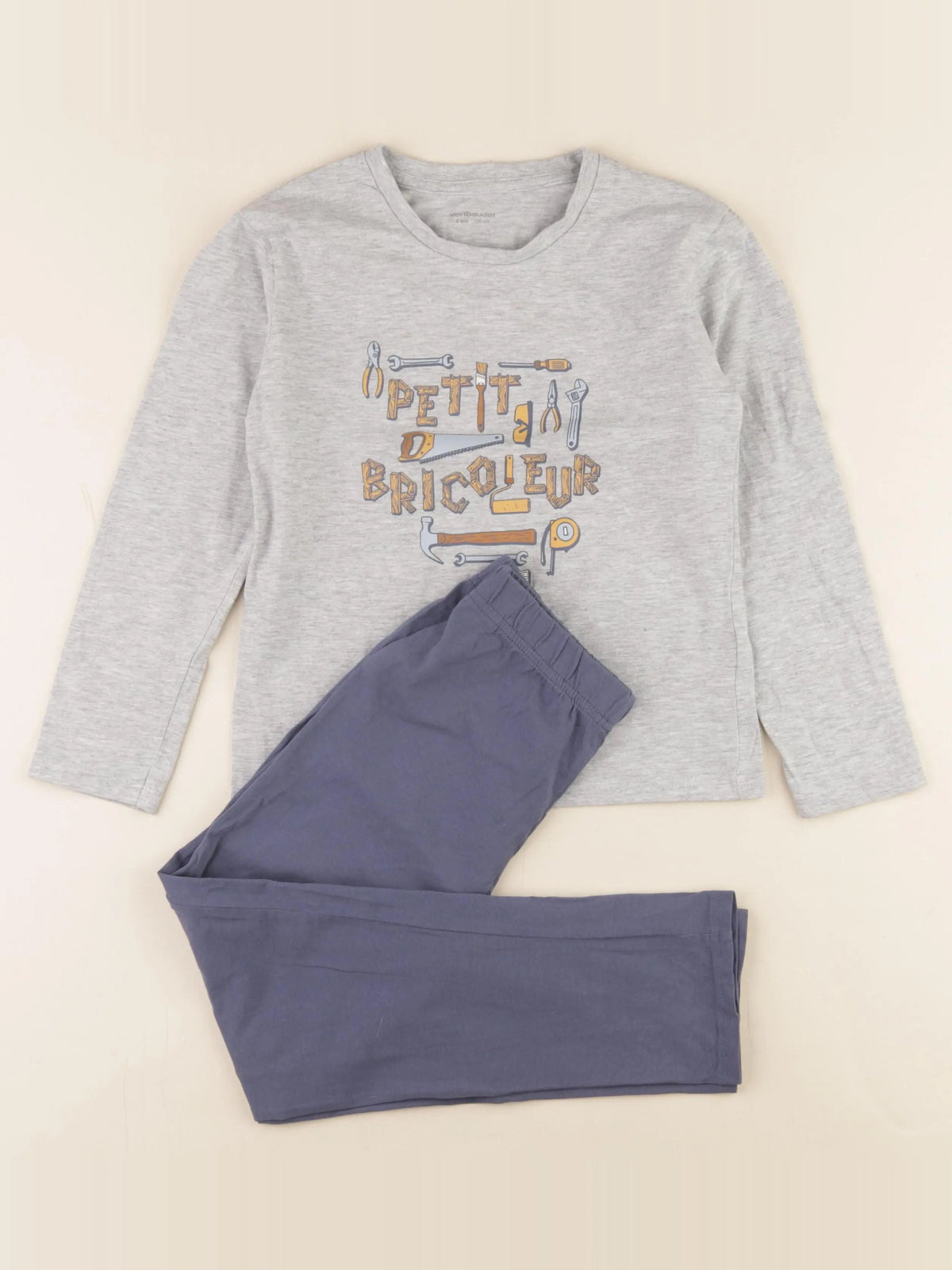 Vertbaudet - pyjama coton bleu, gris - 8 ans
