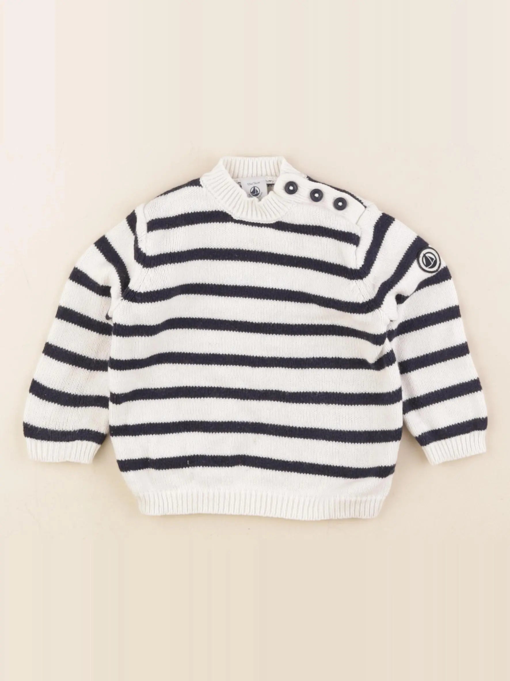 Petit Bateau - pull blanc, bleu - 12 mois