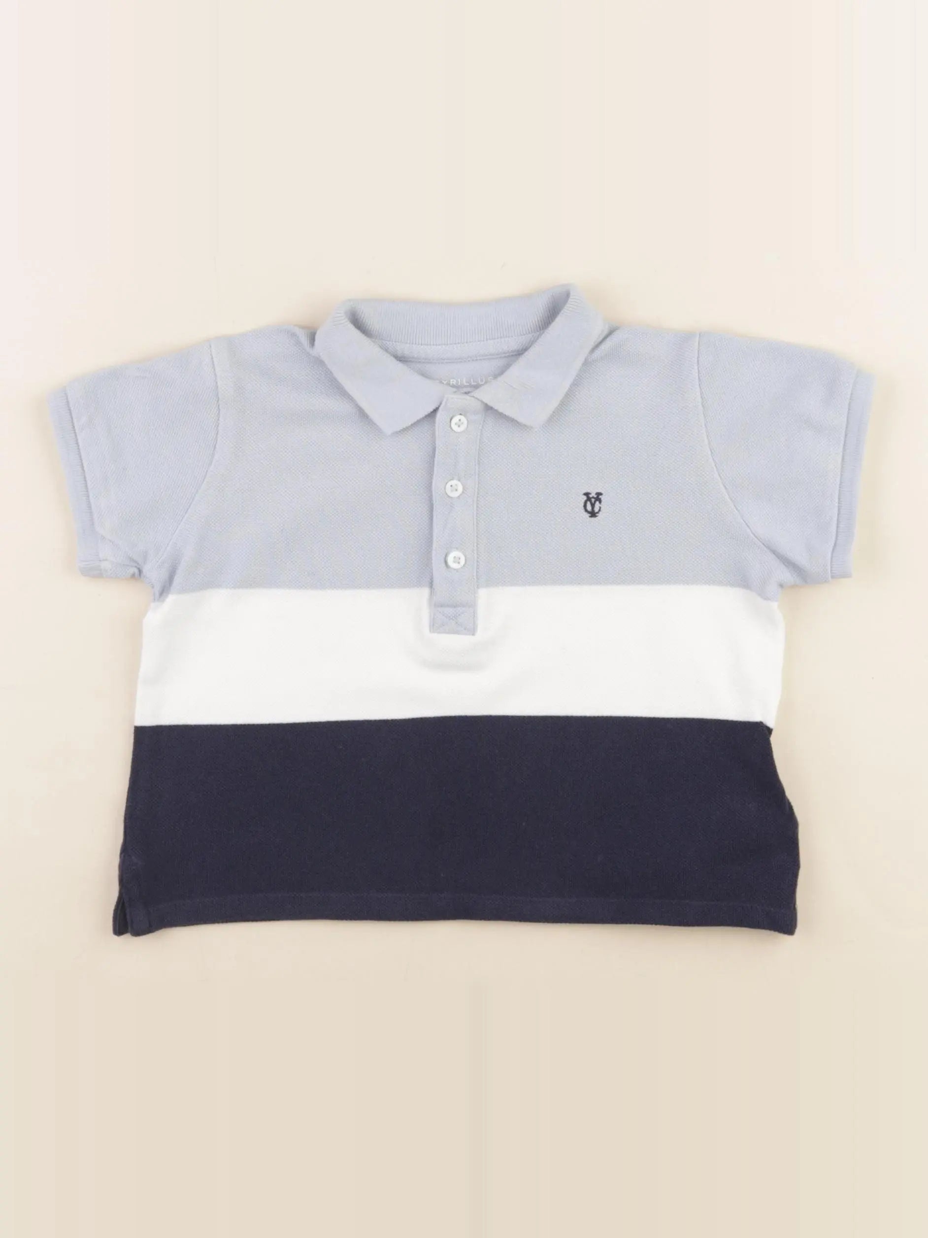Cyrillus - polo blanc, bleu - 36 mois