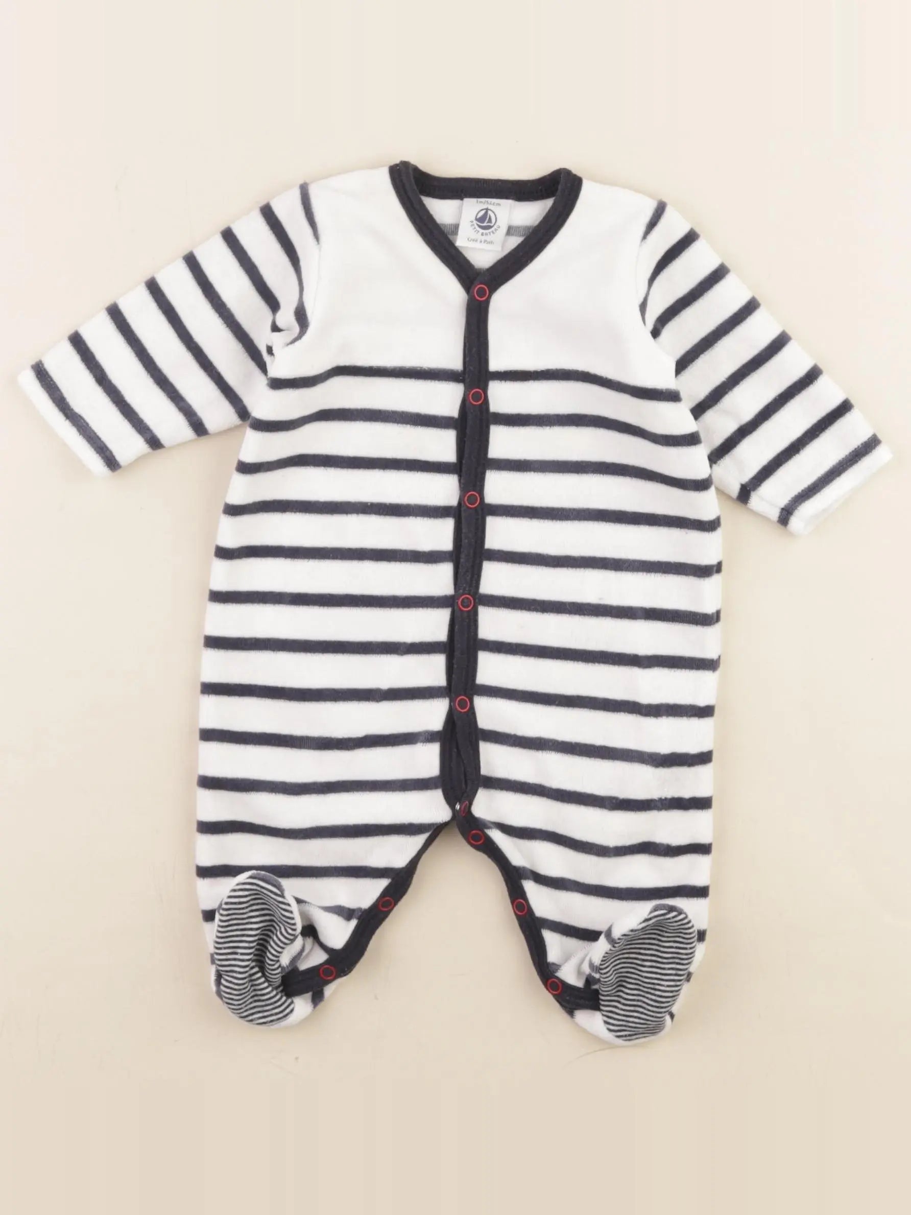 Petit Bateau - pyjama velours blanc, bleu - 1 mois