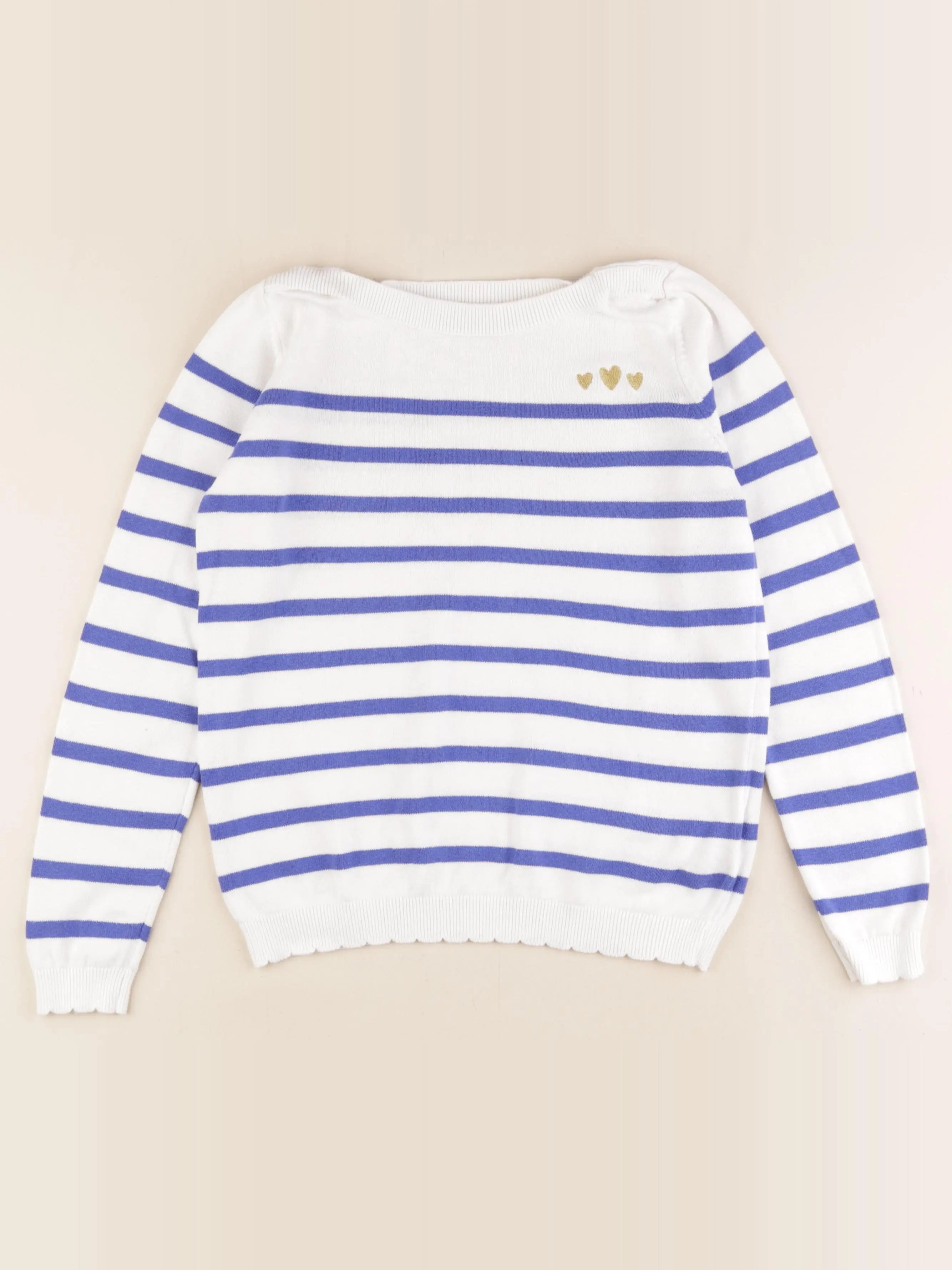 Vertbaudet - pull blanc, bleu - 12 ans