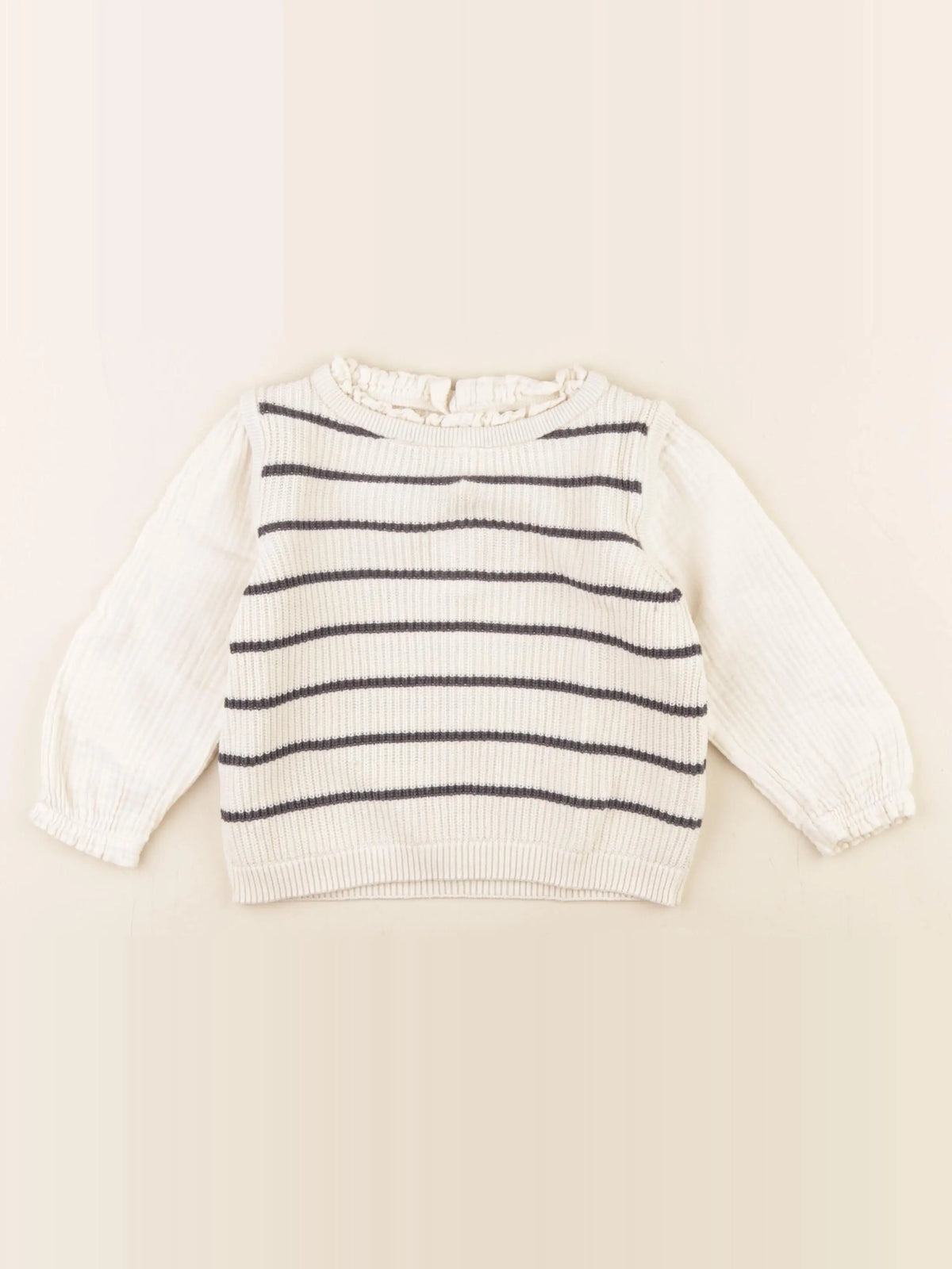 Vertbaudet - pull beige, bleu - 2 ans
