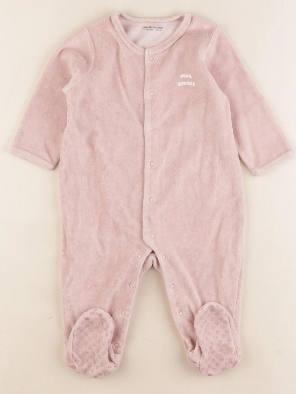 Vertbaudet - pyjama velours rose - 12 mois