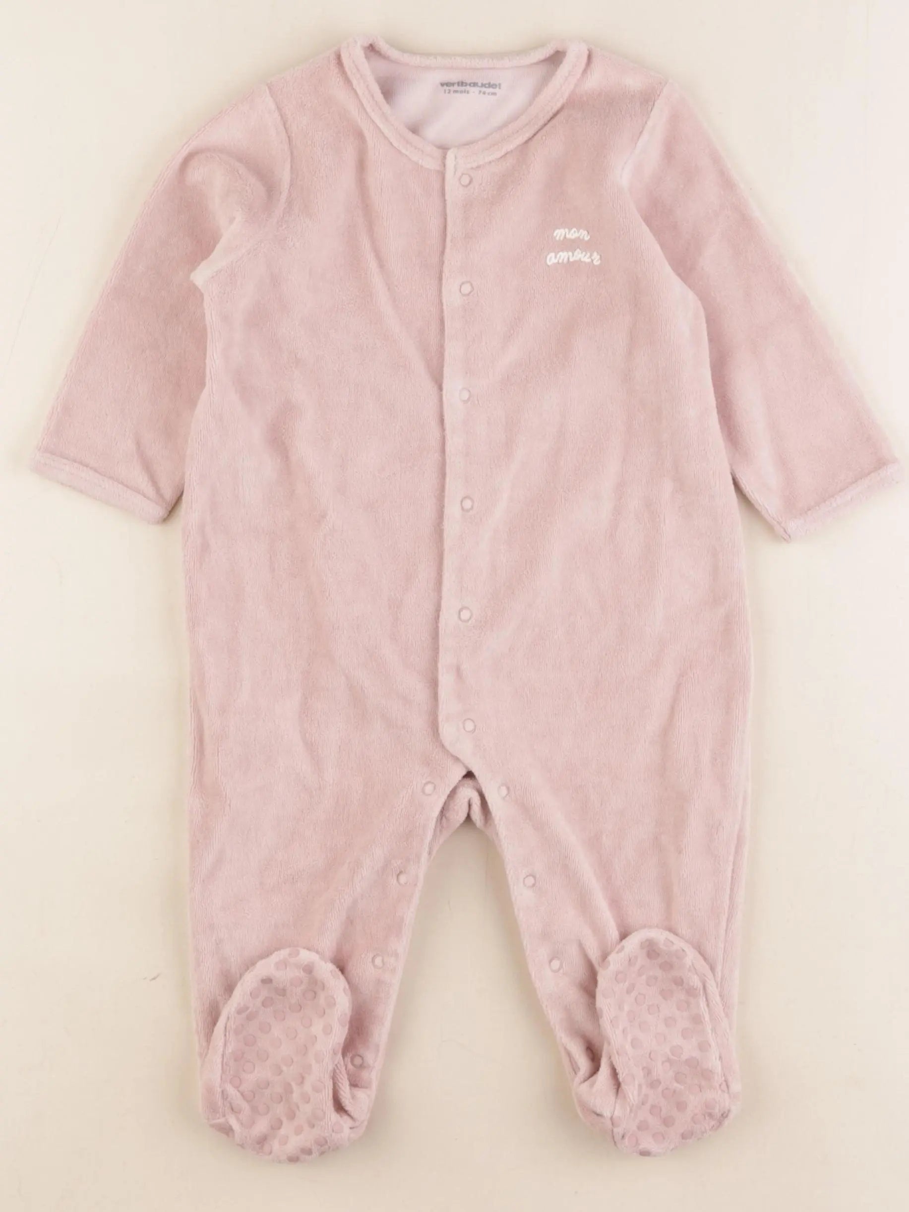 Vertbaudet - pyjama velours rose - 12 mois