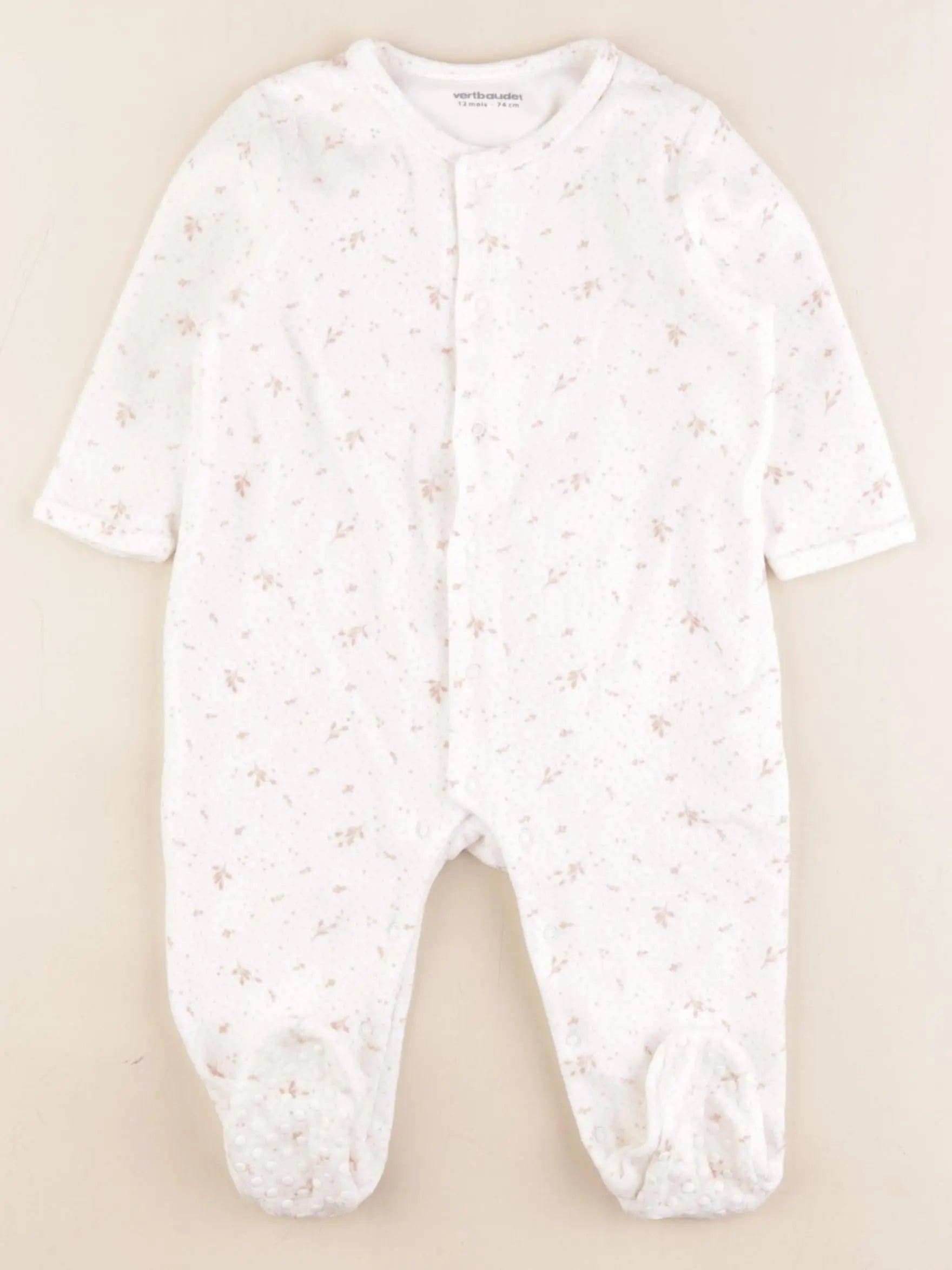 Vertbaudet - pyjama velours rose, blanc - 12 mois