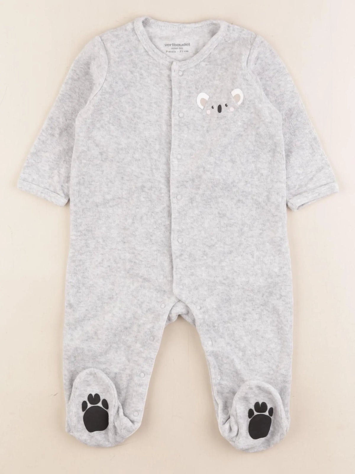 Vertbaudet - pyjama velours gris - 9 mois