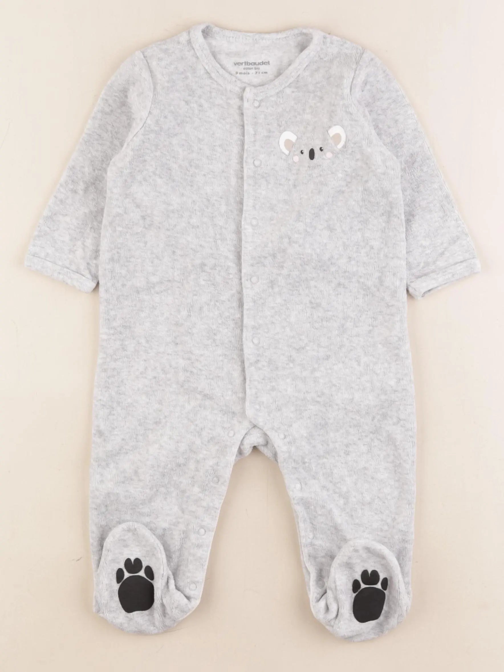 Vertbaudet - pyjama velours gris - 9 mois