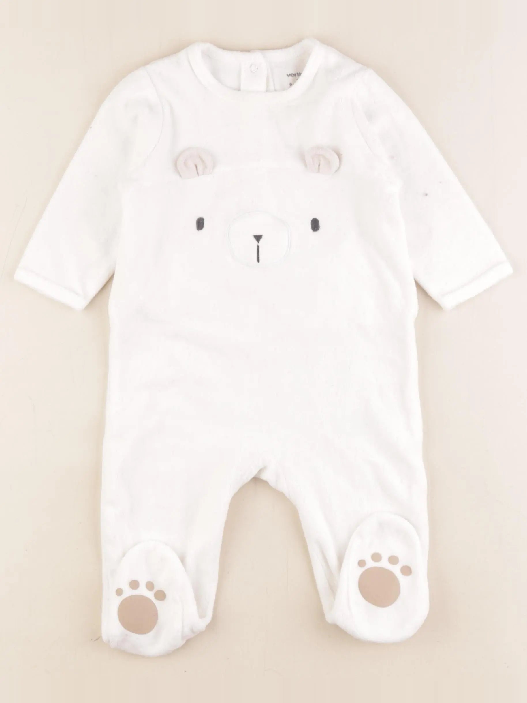 Vertbaudet - pyjama velours blanc - 9 mois