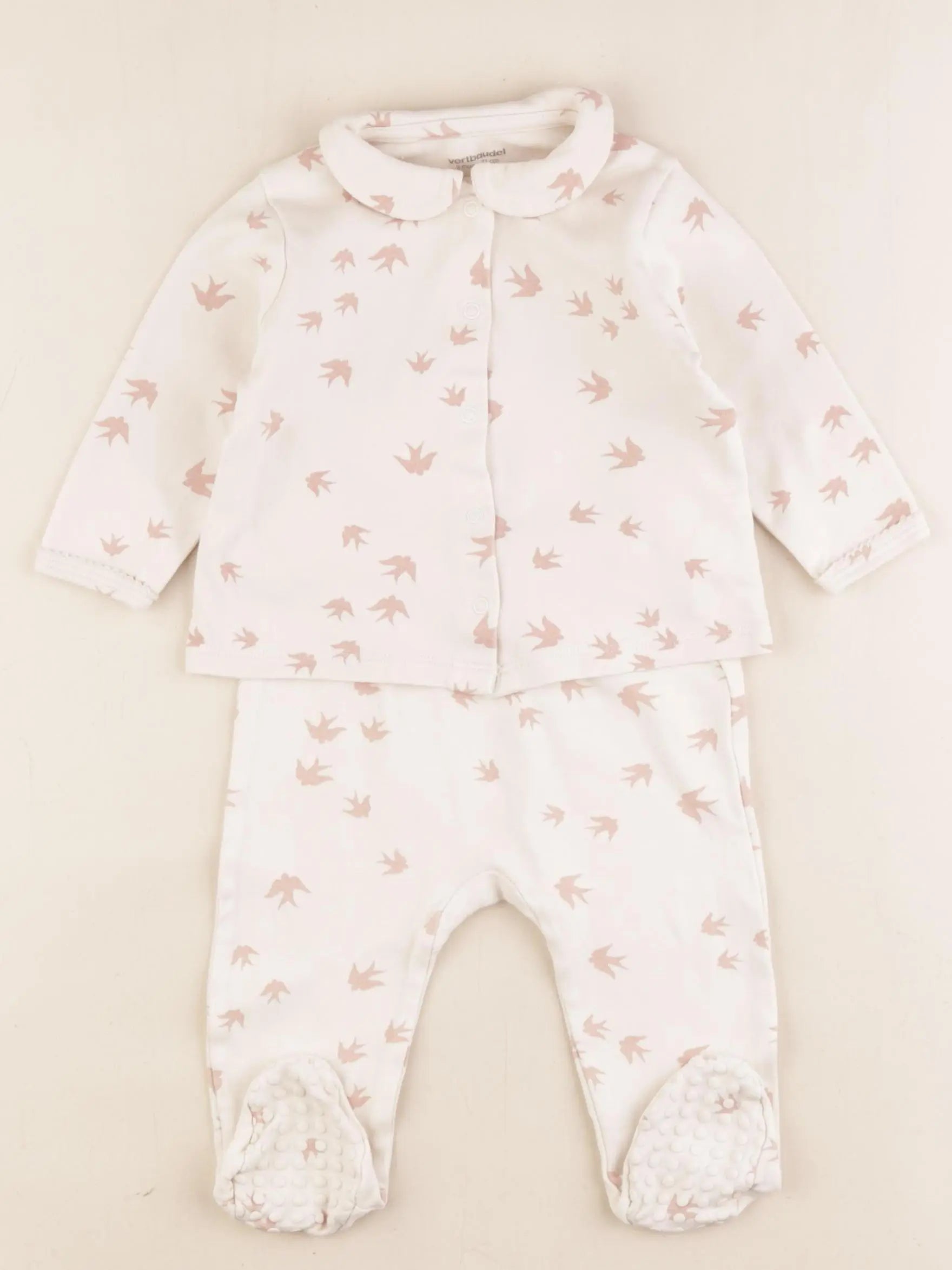 Vertbaudet - pyjama coton blanc, rose - 9 mois