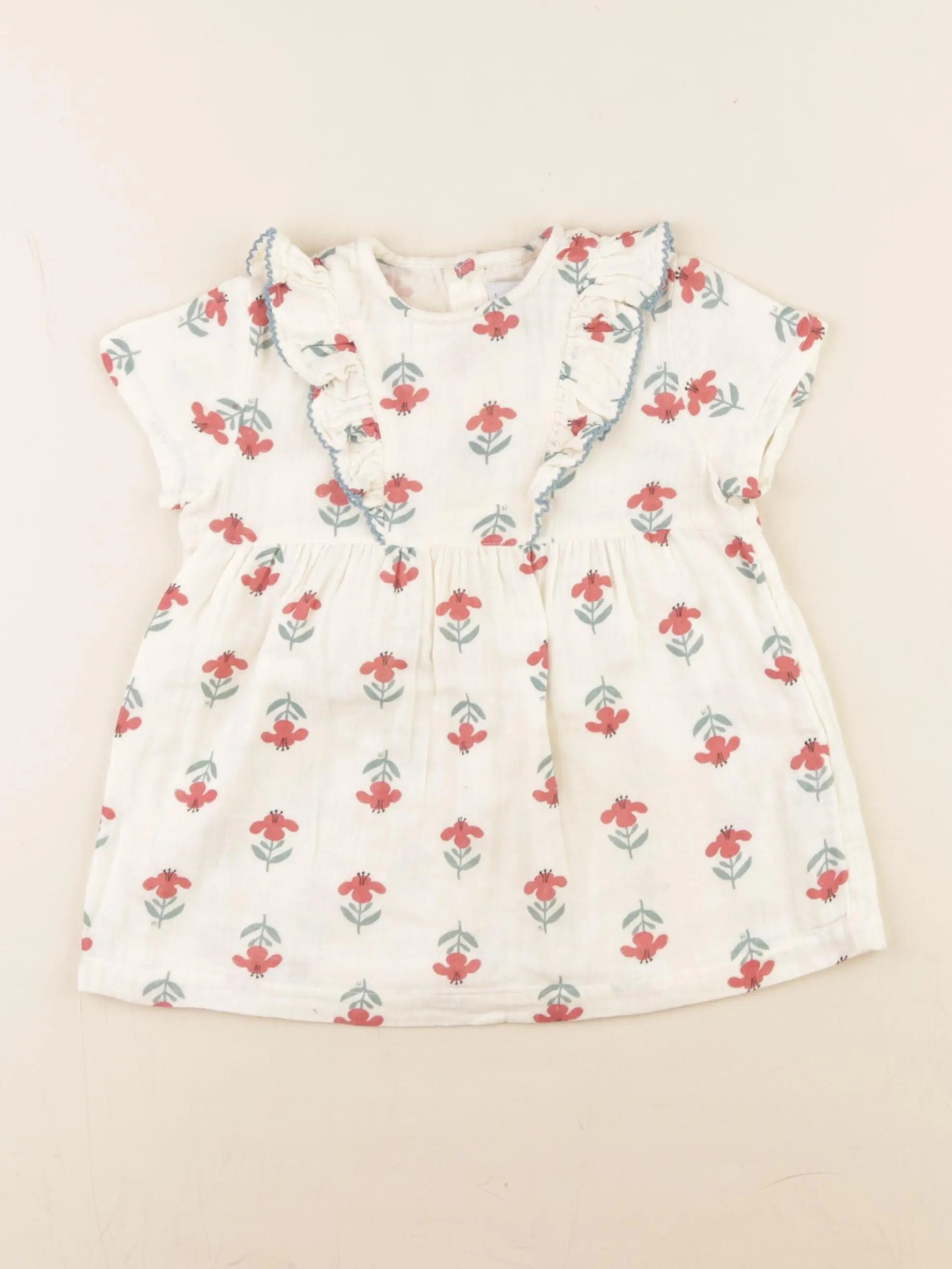Petit Bateau - robe beige, rouge - 12 mois