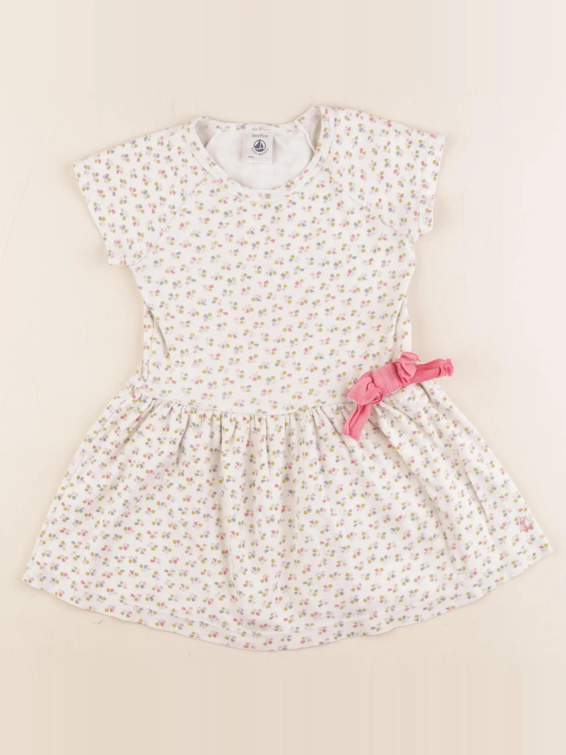 Petit Bateau - robe blanc, rose - 3 ans