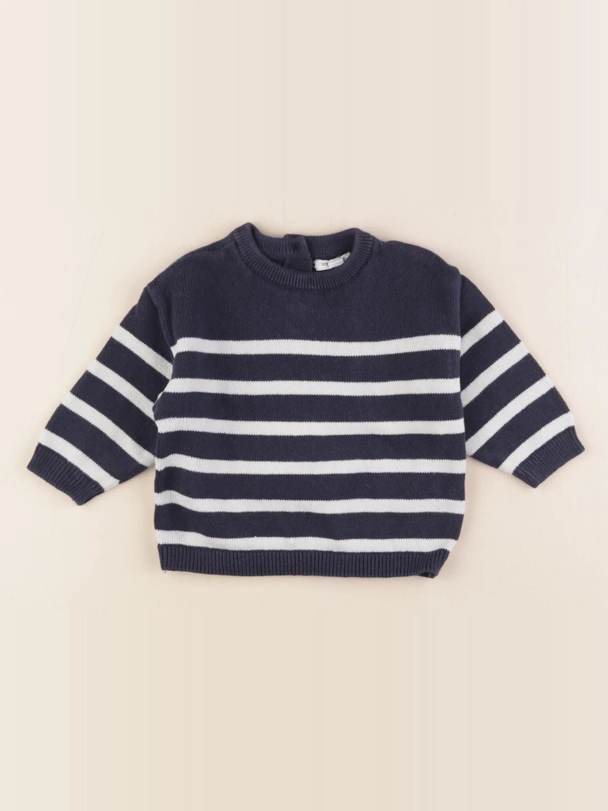Vertbaudet - pull bleu, blanc - 9 mois