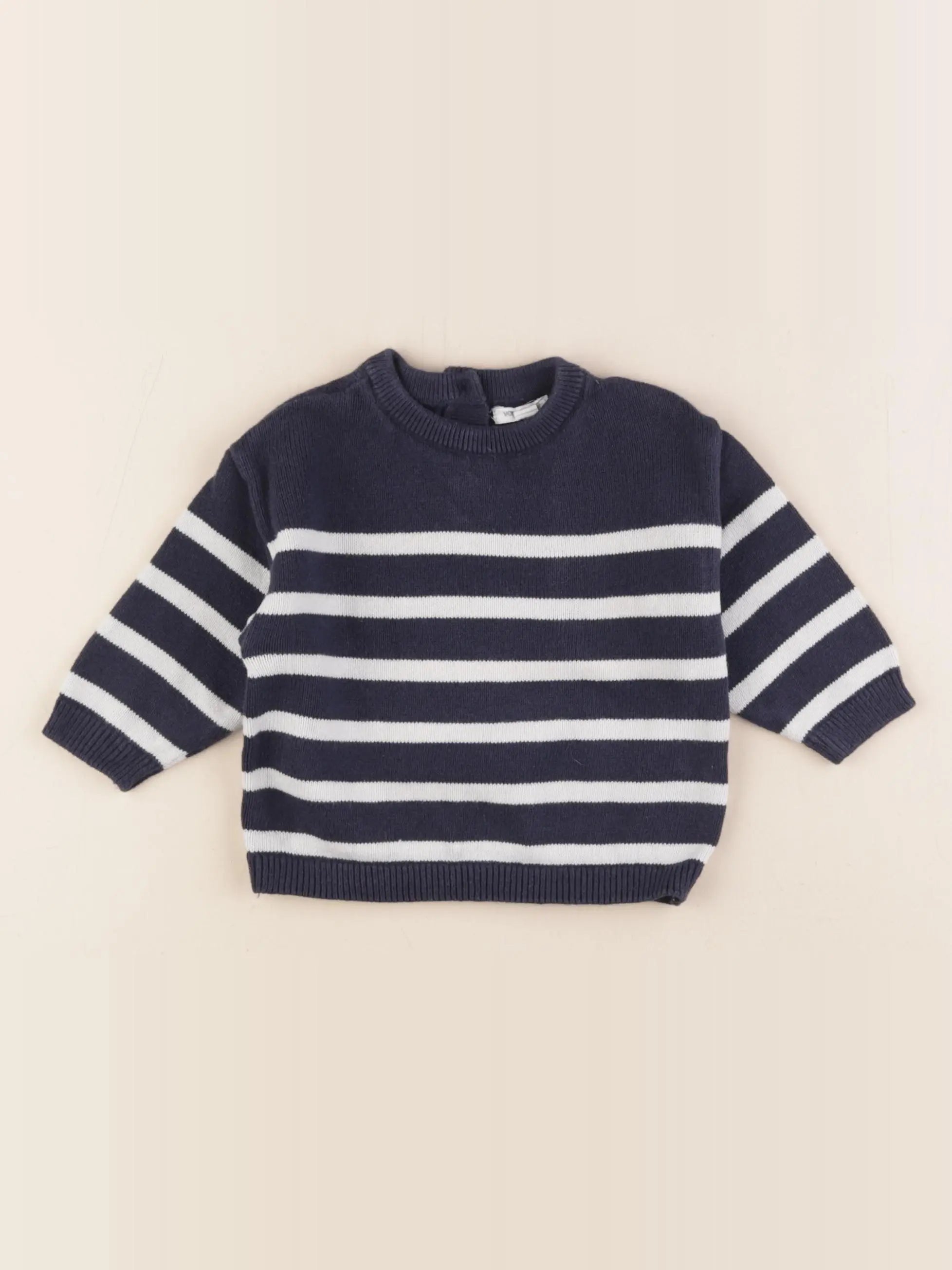 Vertbaudet - pull bleu, blanc - 9 mois
