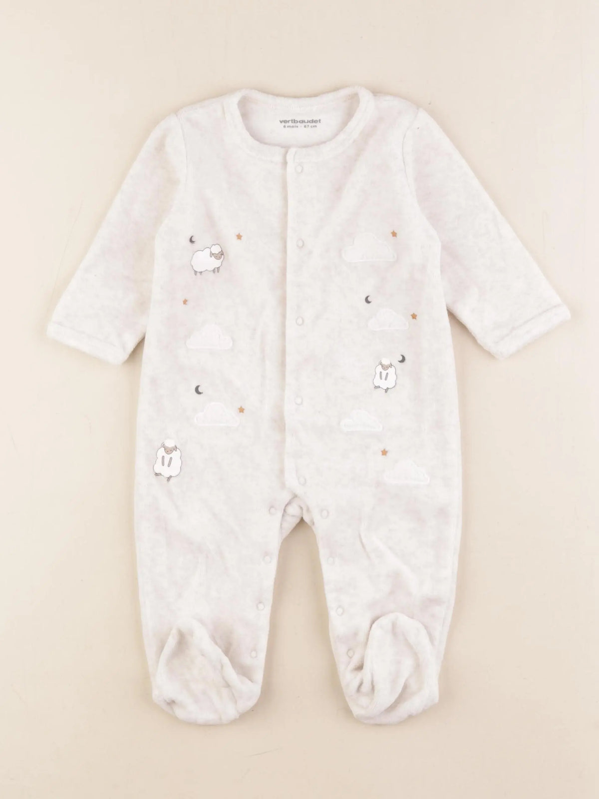 Vertbaudet - pyjama velours beige - 6 mois