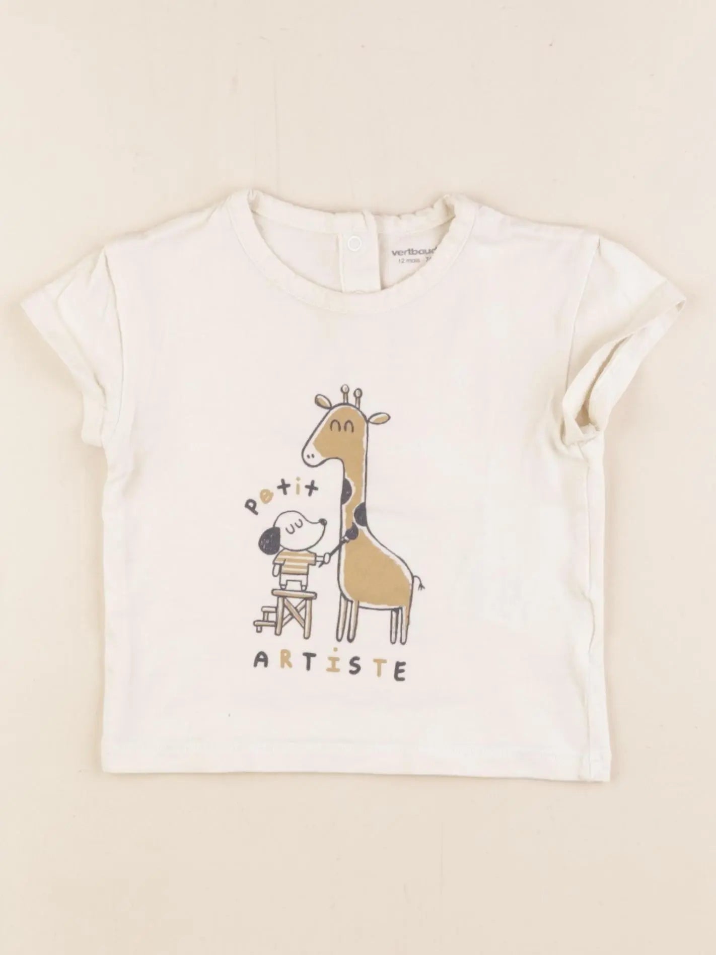 Vertbaudet - tee-shirt beige - 12 mois