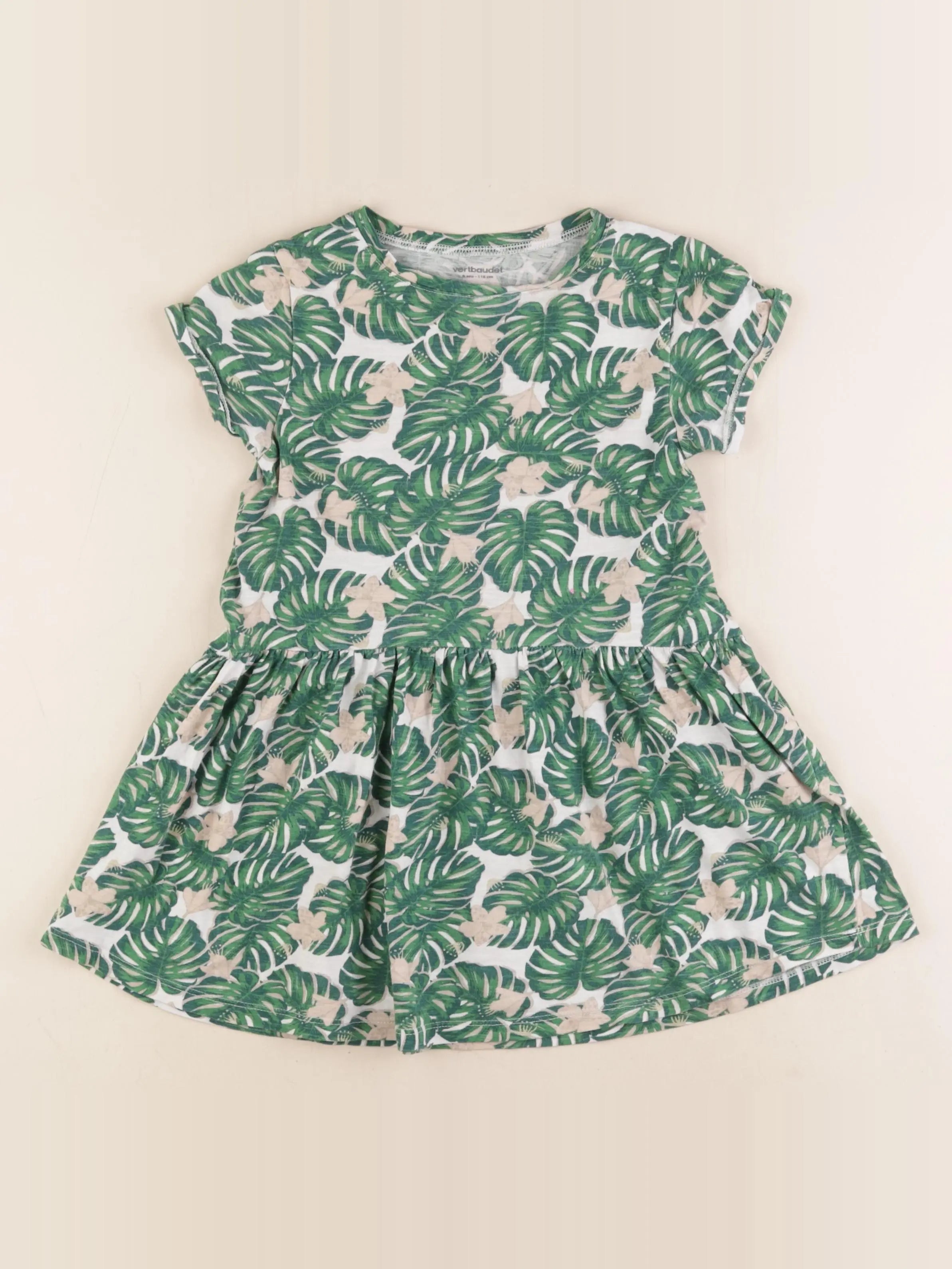 Vertbaudet - robe vert, blanc - 6 ans