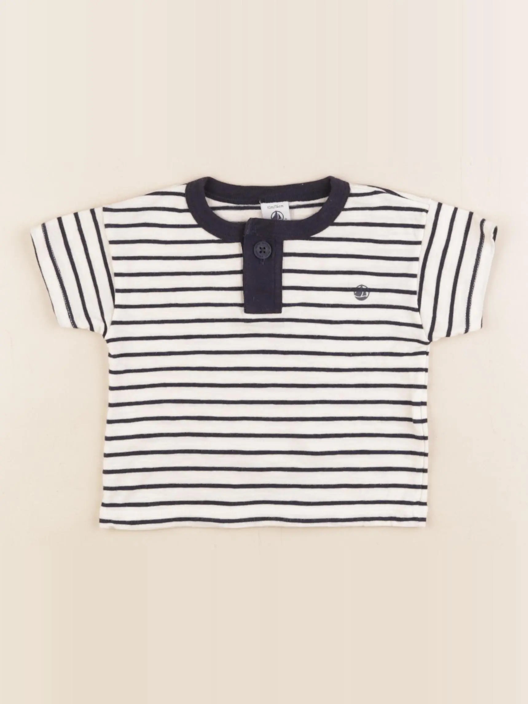 Petit Bateau - tee-shirt blanc, bleu - 12 mois
