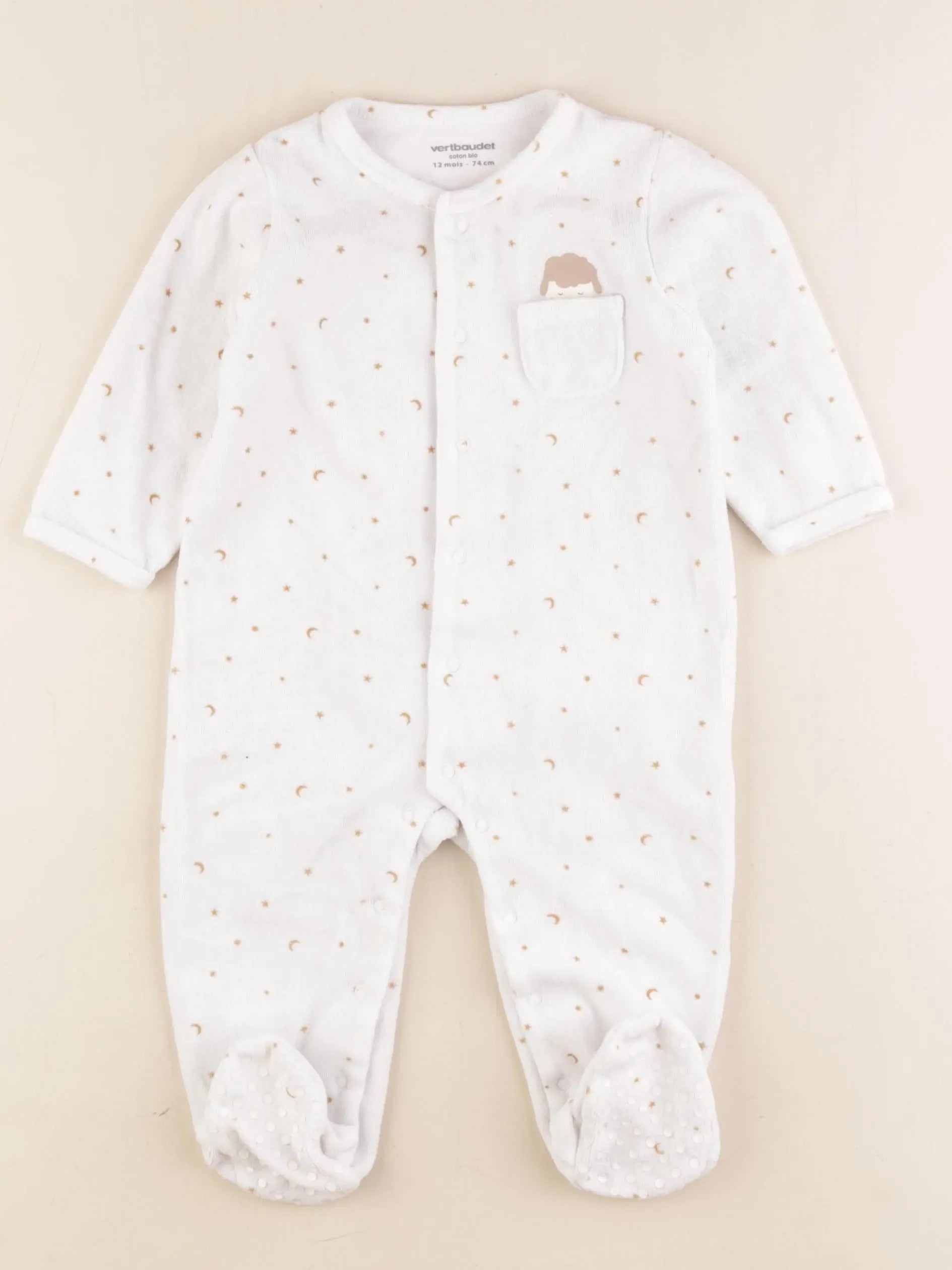 Vertbaudet - pyjama velours blanc - 12 mois