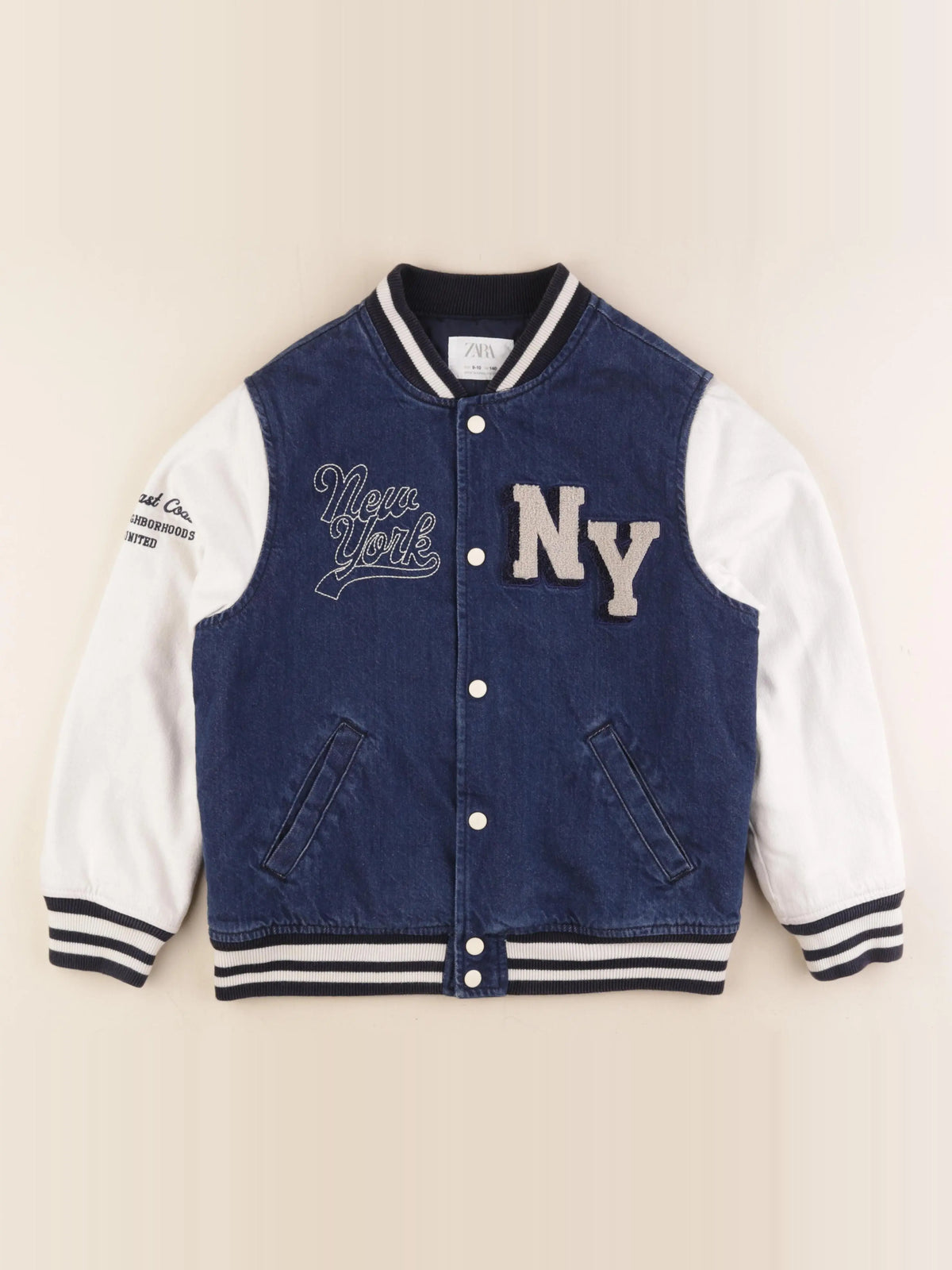 Zara - veste imprimé au dos bleu, blanc - 9/10 ans