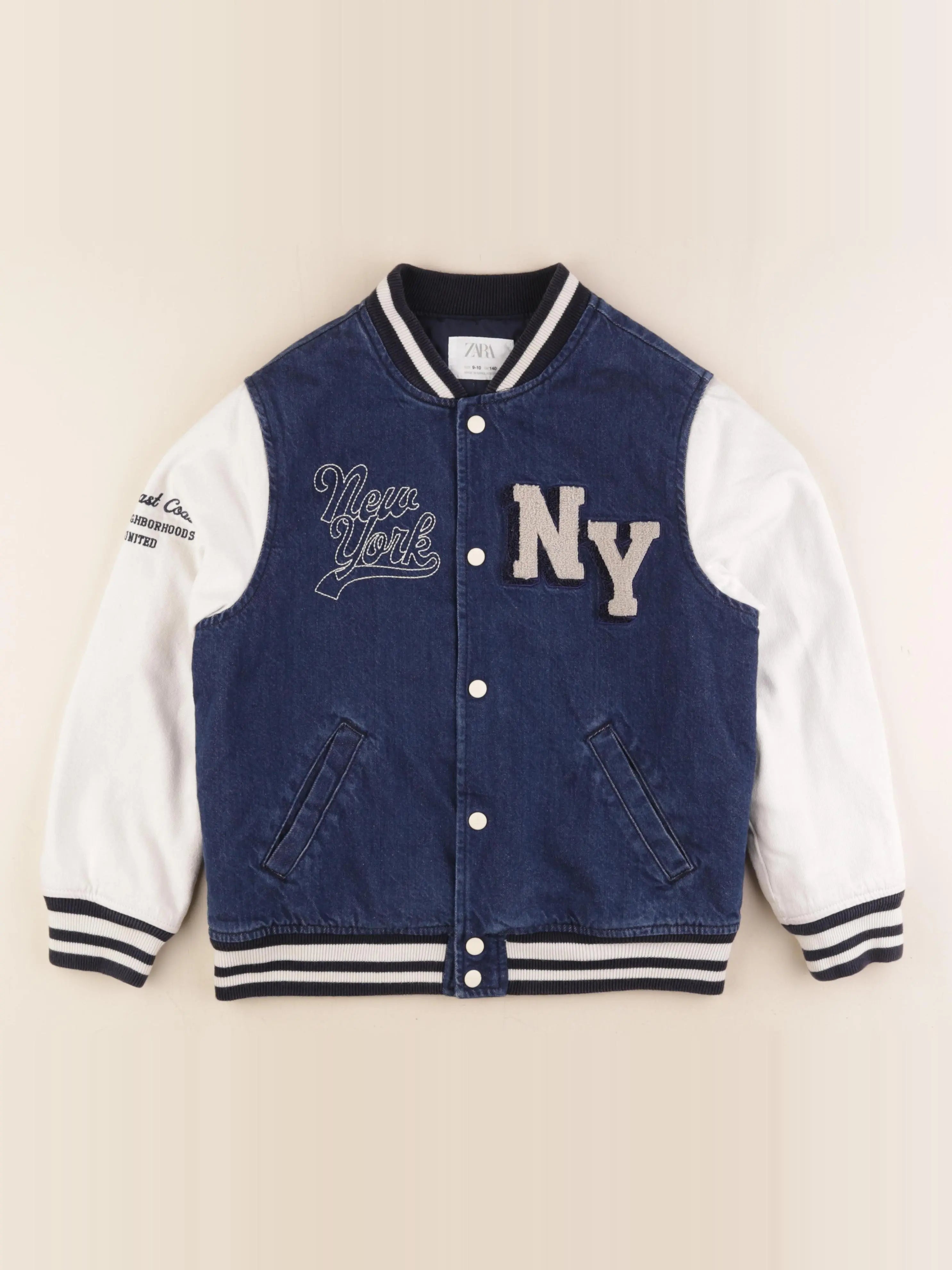 Zara - veste imprimé au dos bleu, blanc - 9/10 ans