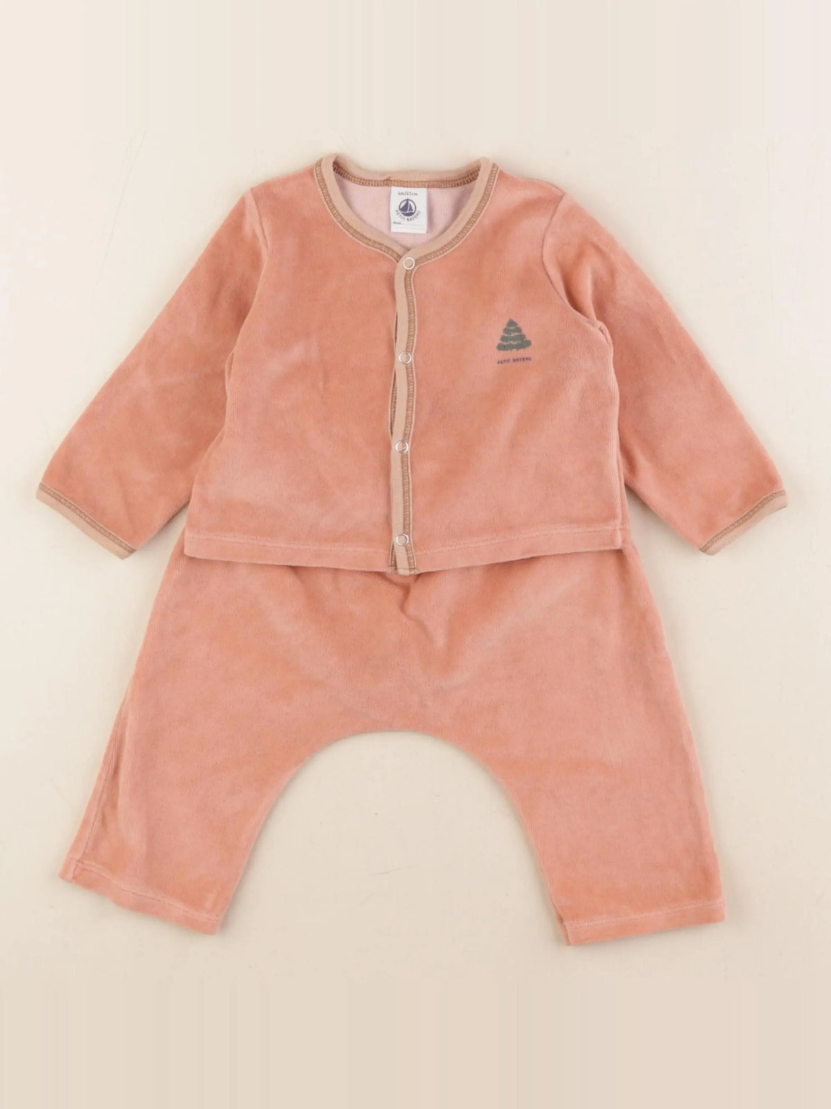 Petit Bateau - pyjama velours rose - 6 mois