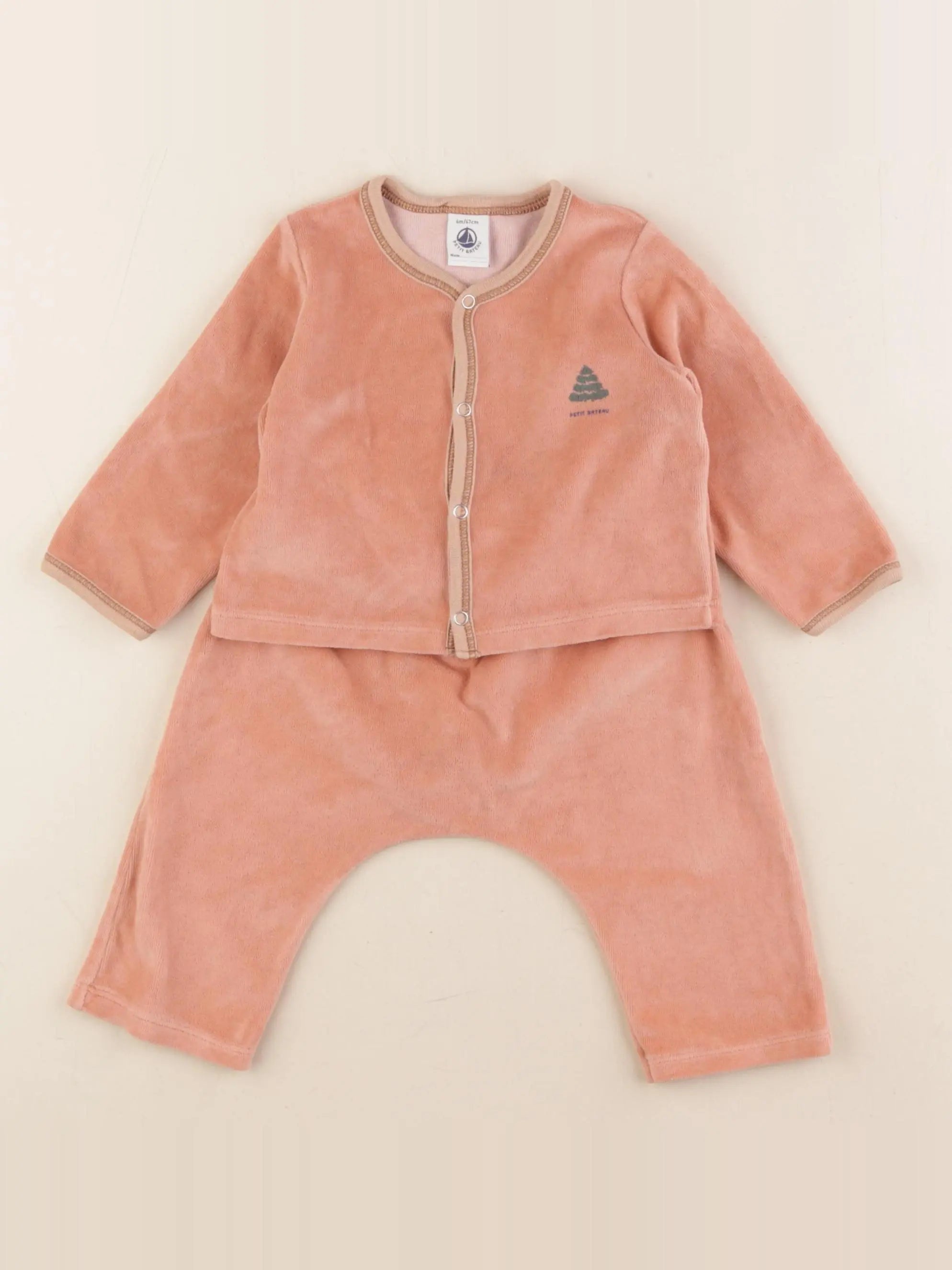 Petit Bateau - pyjama velours rose - 6 mois