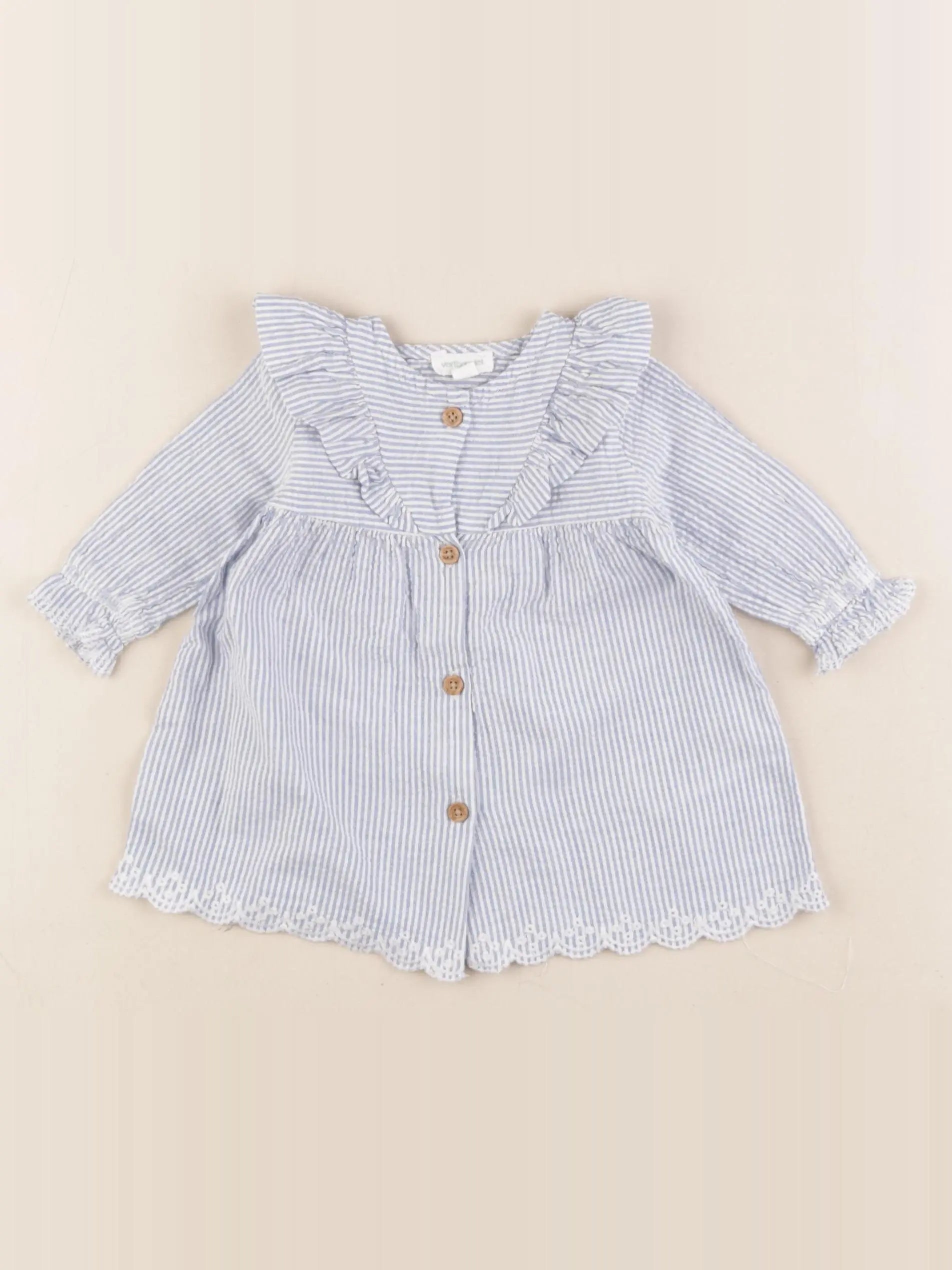 Vertbaudet - robe blanc, bleu - 3 mois