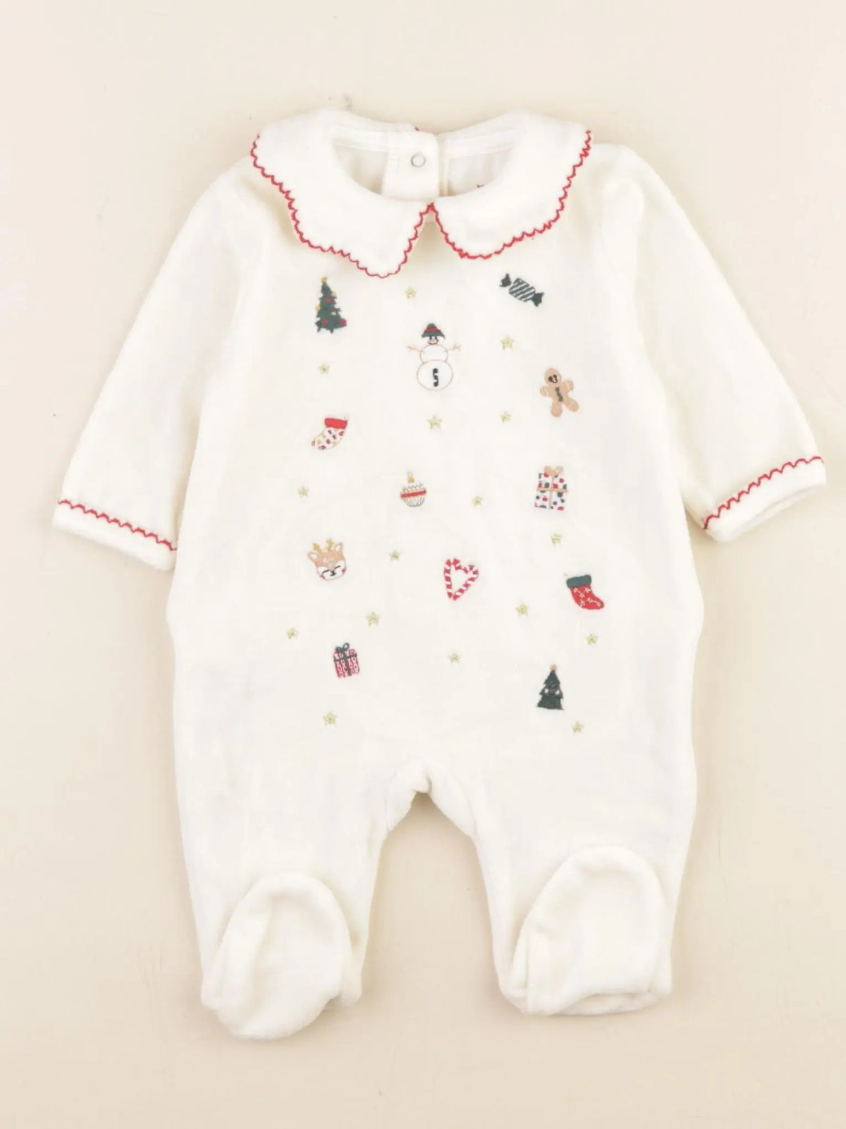 Vertbaudet - pyjama velours beige - 1 mois