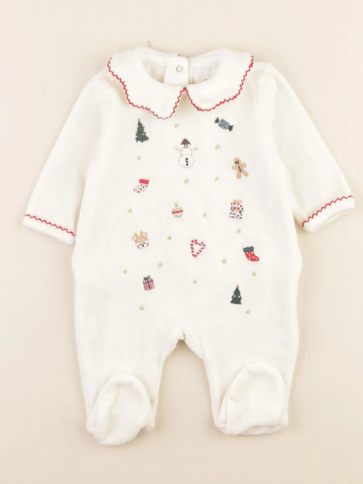 Vertbaudet - pyjama velours beige - 1 mois
