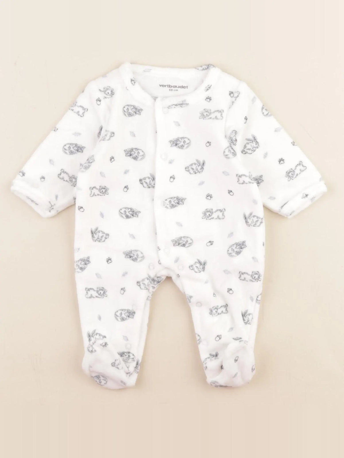 Vertbaudet - pyjama velours blanc, bleu - 0 mois