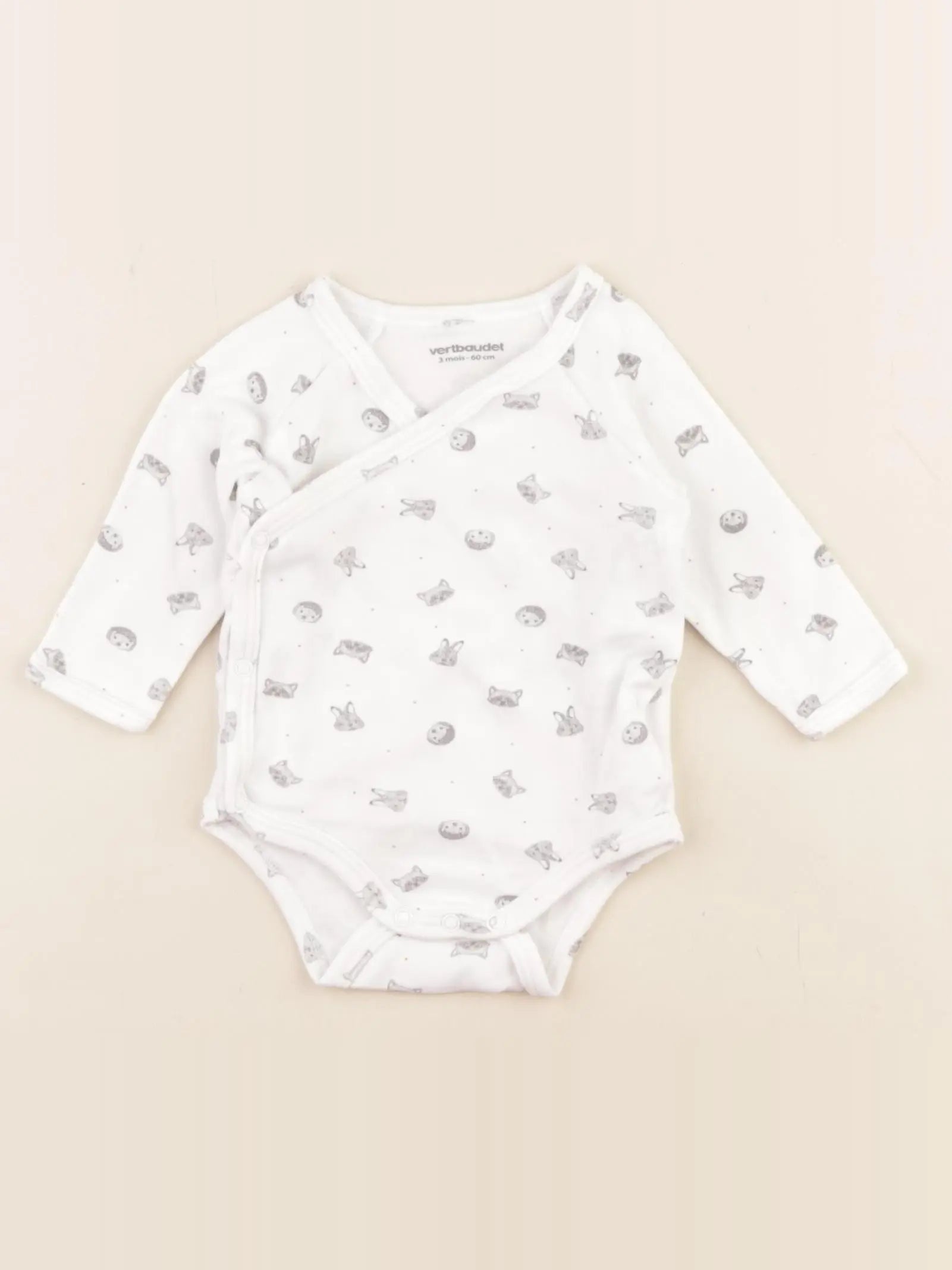 Vertbaudet - body blanc, gris - 3 mois