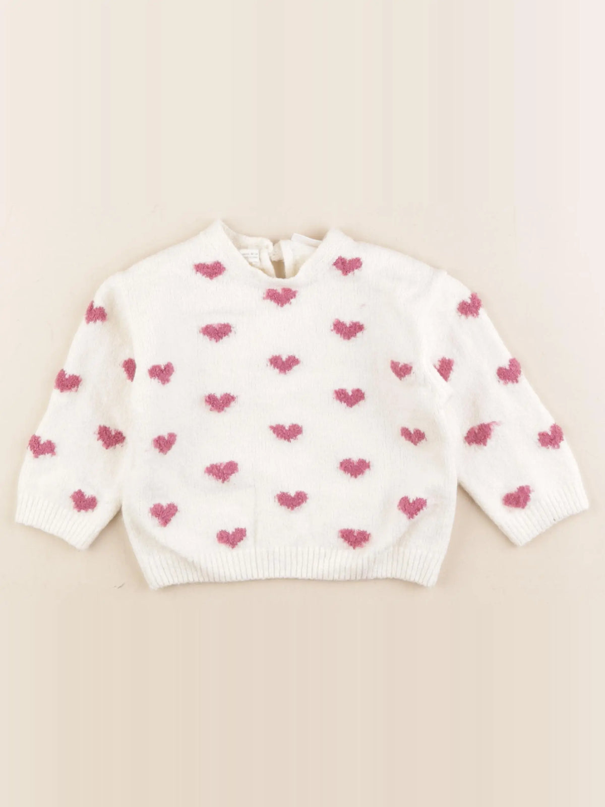 Zara - pull blanc, rose - 9/12 mois