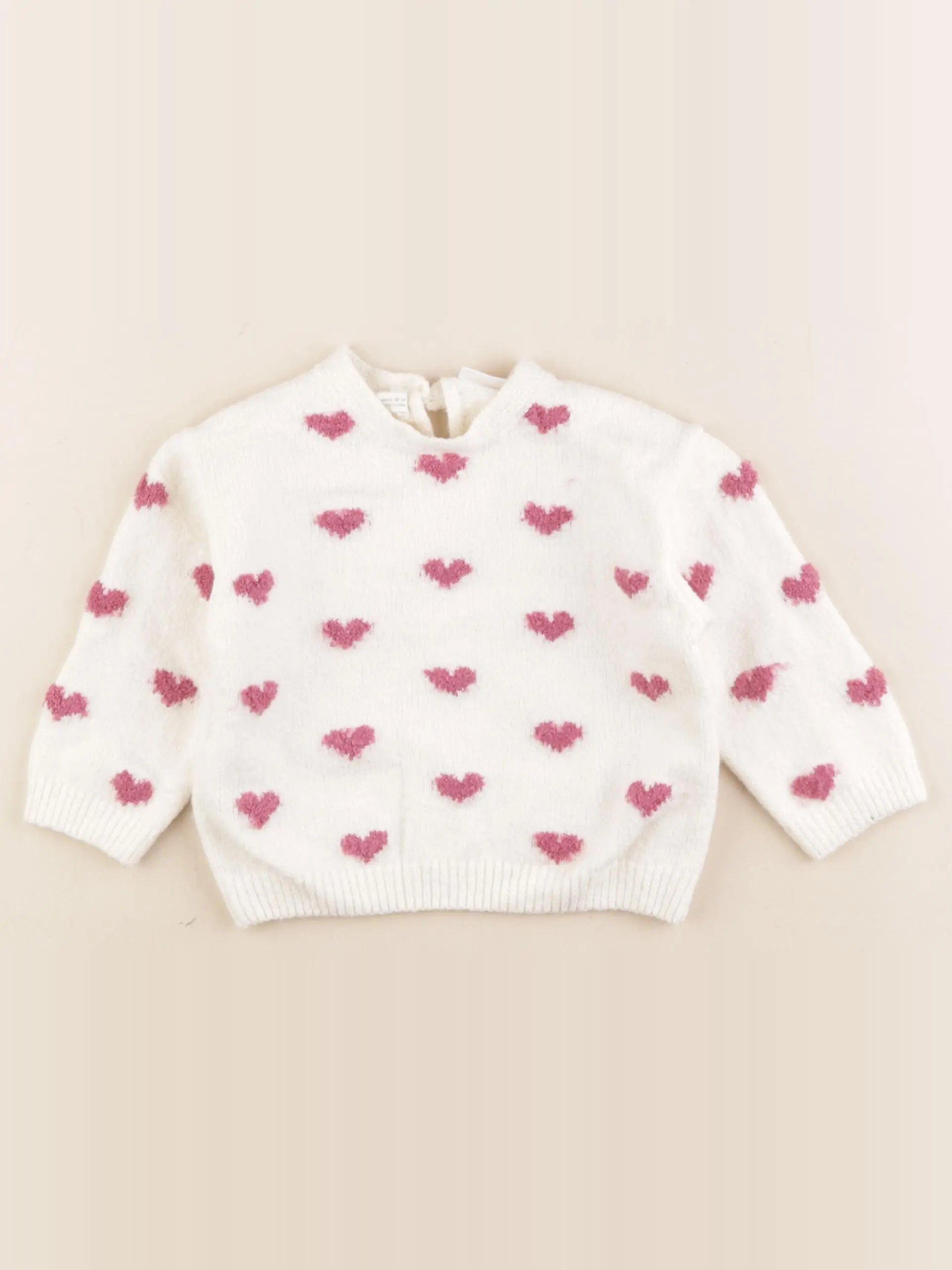 Zara - pull blanc, rose - 9/12 mois