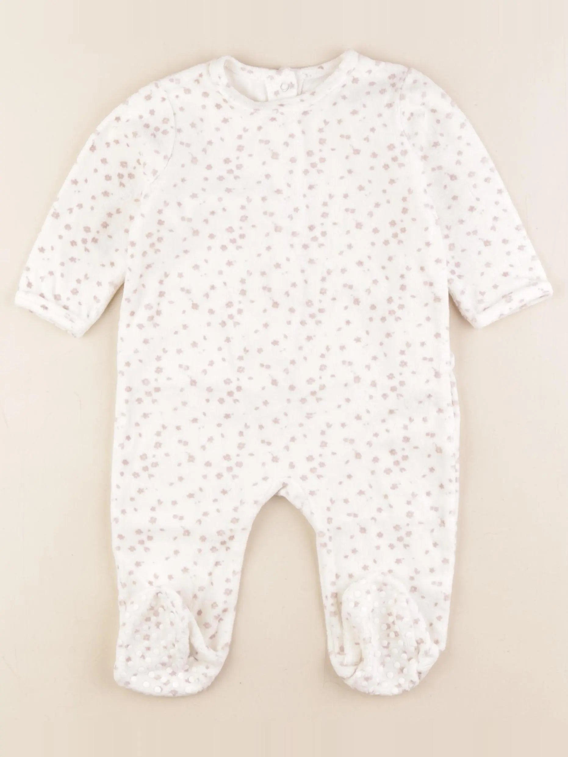 Vertbaudet - pyjama velours blanc, violet - 9 mois