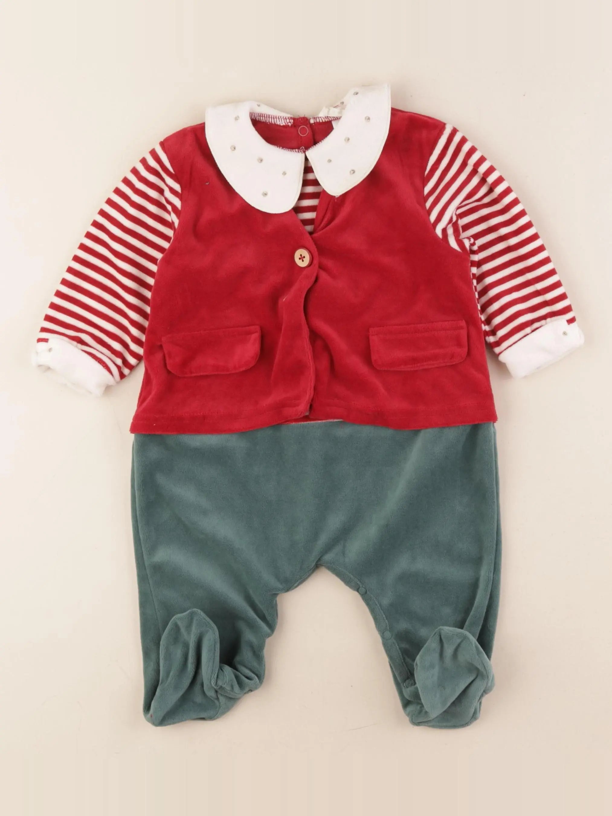Zara - pyjama velours rouge, vert - 6/12 mois