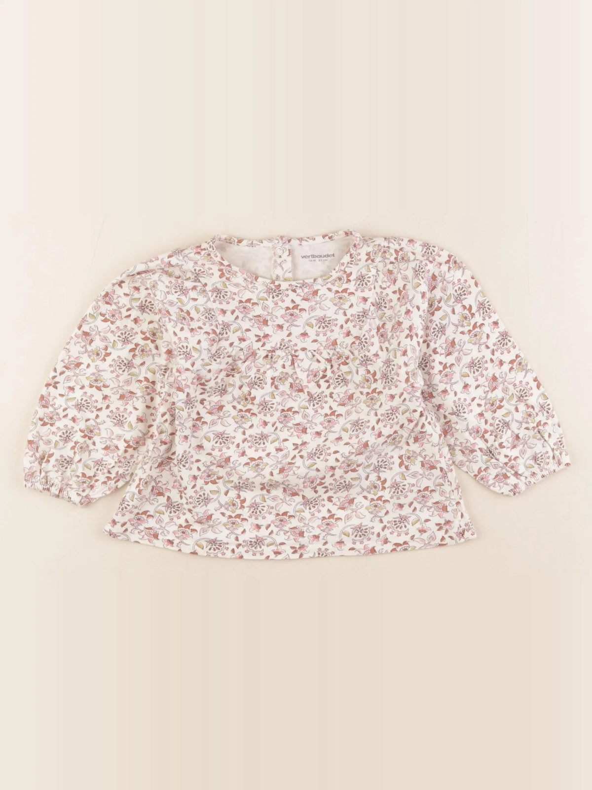 Vertbaudet - tee-shirt beige, rose - 18 mois