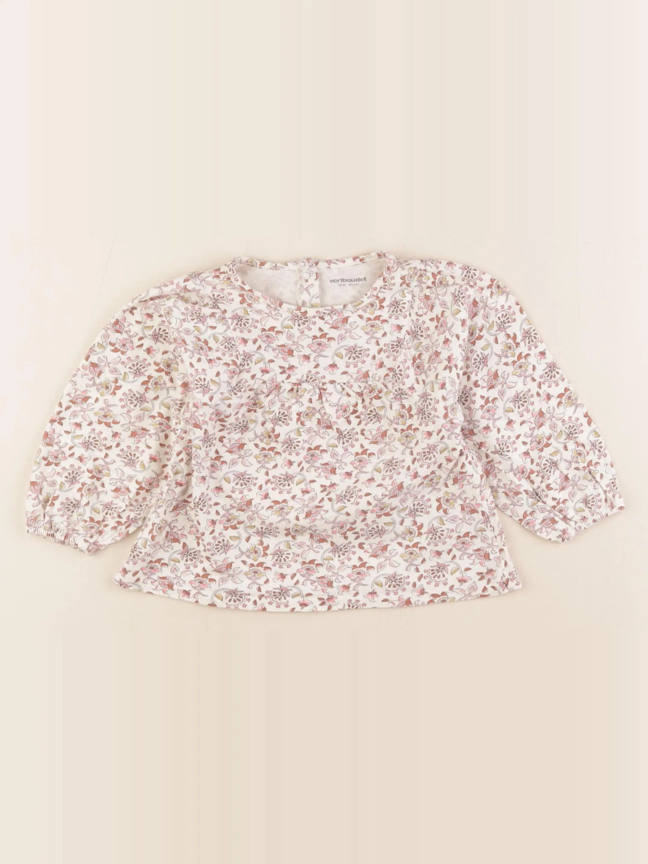 Vertbaudet - tee-shirt beige, rose - 18 mois
